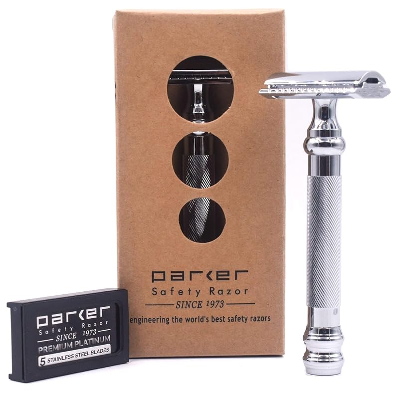Parker Safety Razor 98R Aparelho de Barbear de Segurança com Cabo Longo, Pente Fechado, 5 Lâminas