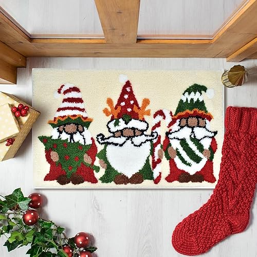 Miniatura 4 de Quimoy Tapetes de baño de Navidad, antideslizantes, lavables, de gnomo, bonito tapete de baño beige para decoración de baño de Navidad e invierno