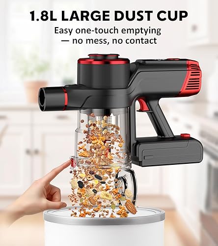 Miniatura 5 de Aspiradora inalámbrica, potente aspiradora de 600 W 50 KPA con pantalla inteligente OLED, tiempo de ejecución de 70 minutos, autónomo y taza de