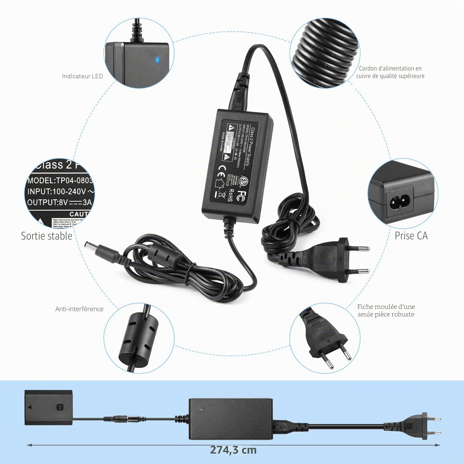 ENEGON NP-FZ100 Batterie factice AC-FZ100 DC Coupler Adapter Kit Compatible avec Sony A6600, A7C, A7III, A7RIII, A7RIV, A9, A9R, A9S, Alpha 9, Alpha 9R, Alpha 9S, Alpha 9S, Appareil Photo numérique
