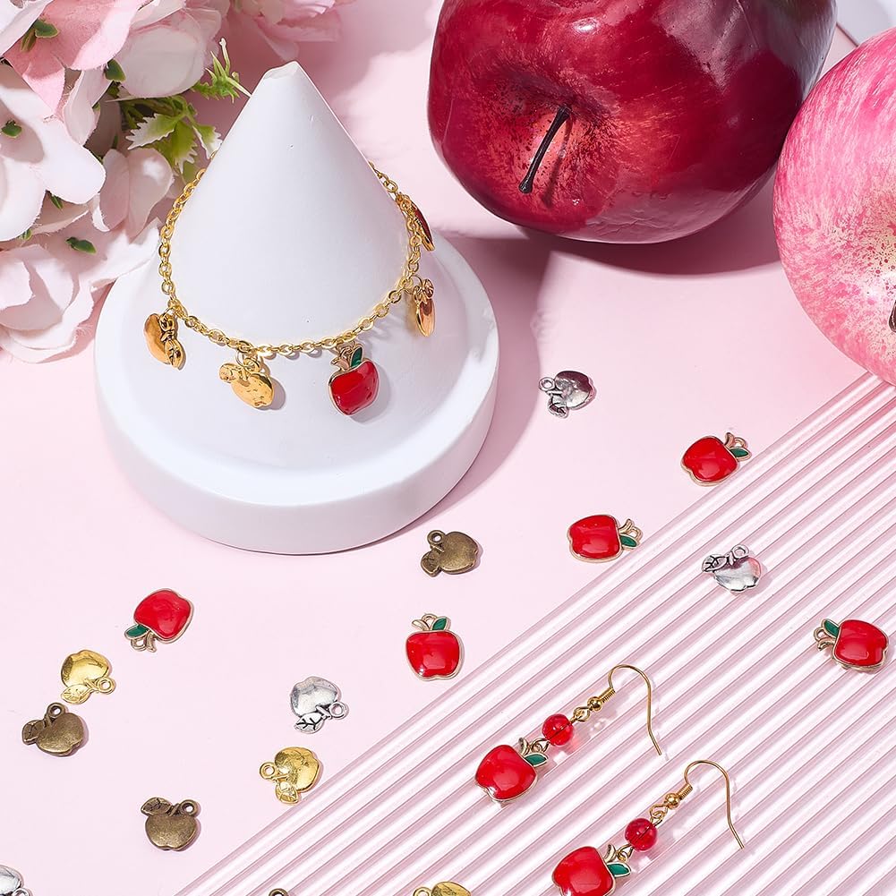 SUNNYCLUE 1 Box 50Pcs 5 Styles Metal Apples Charm Gold Fruit Charms Bulk Tibetan Alloy Small Red Silver Apples Fruits Shaped Pendants for Jewelry Making Earring Necklaces Bracelet Key Chain DIY Crafts - Image 4