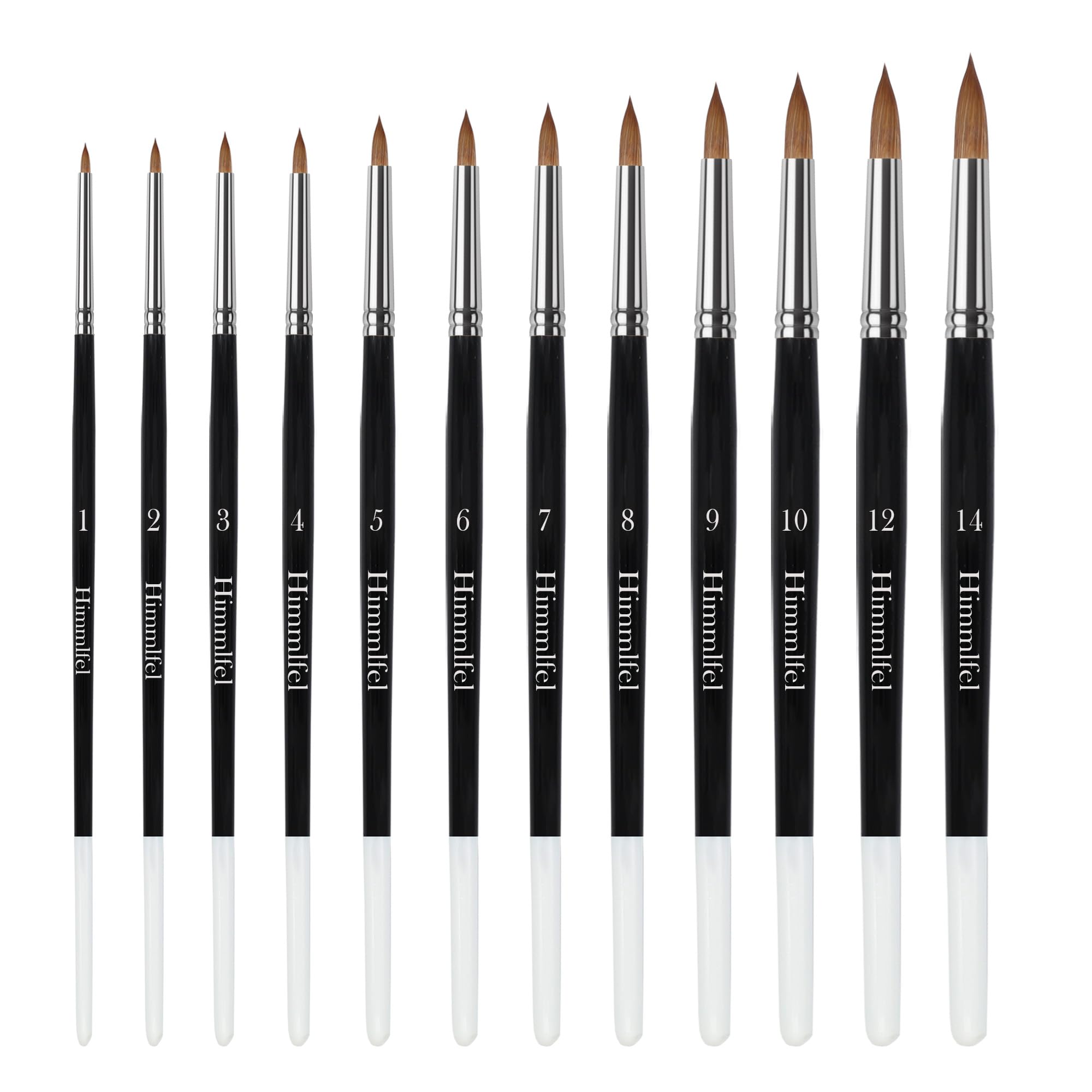Himmlfel round pointed tip paint brush set, 12 pcs round pointed tip paint brushes for painting details, thin to thick lines and more, for acrylic, watercolour, oil and gouache painting