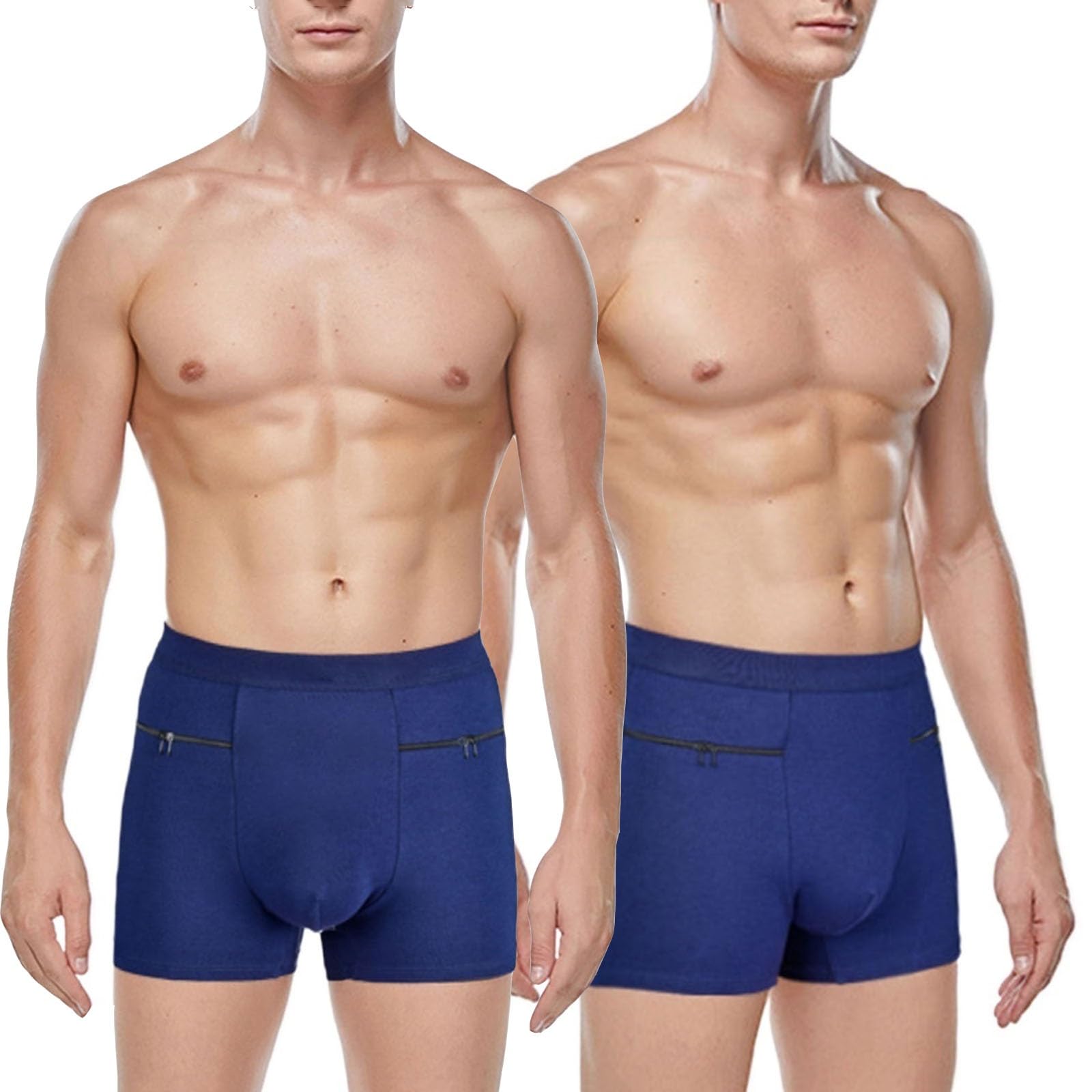 Pocket Underwear for Men with Secret Hidden Pocket Comfy Cotton Travel Dual Pouch Security Boxer Briefs 2 Packs(Dark Blue,M)