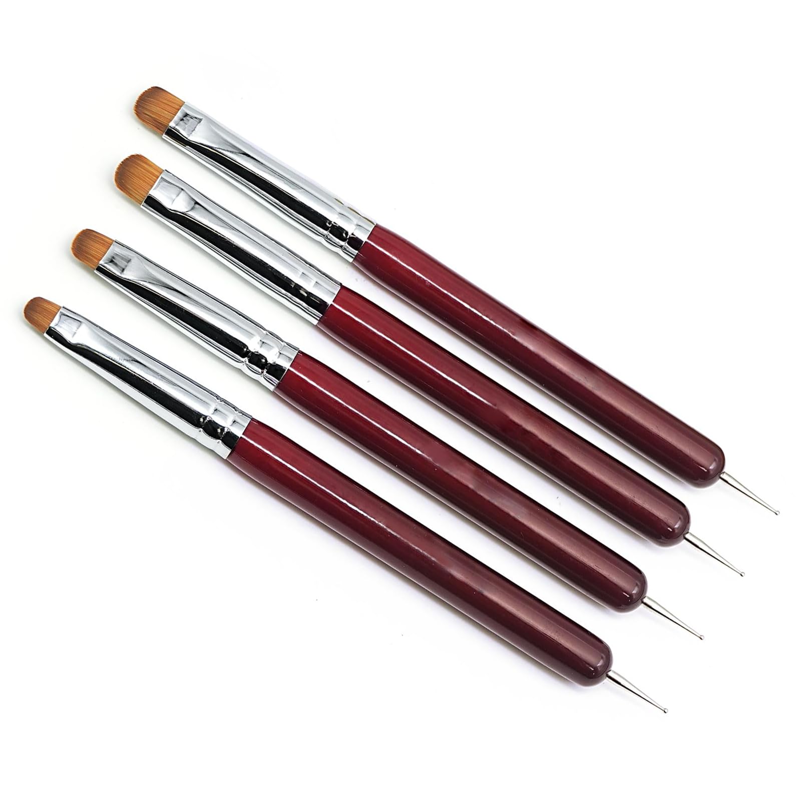 Nail Art Tools Professional 4Pcs Brush Set Dual-Ended Nail clean up Brush Nail Dotting Tool for Gel Wooden