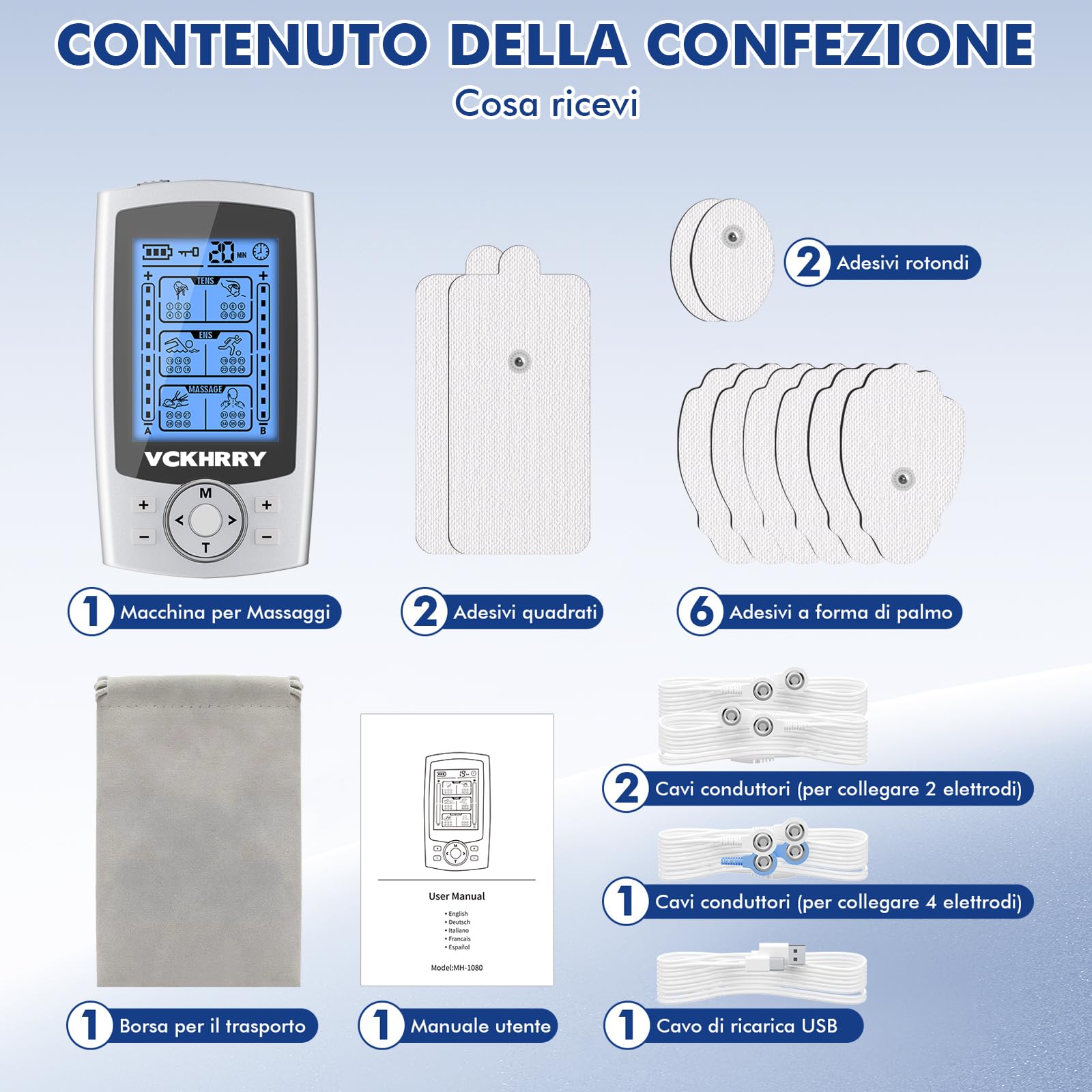 3 In 1 Elettrostimolatore Muscolare TENS EMS Massaggio per costruire muscoli Funzione massaggio, 36 Programmi 2 Canali 20 Livelli di Intensità, 10 Pezzi di Elettrodi per schiena, collo, spalle