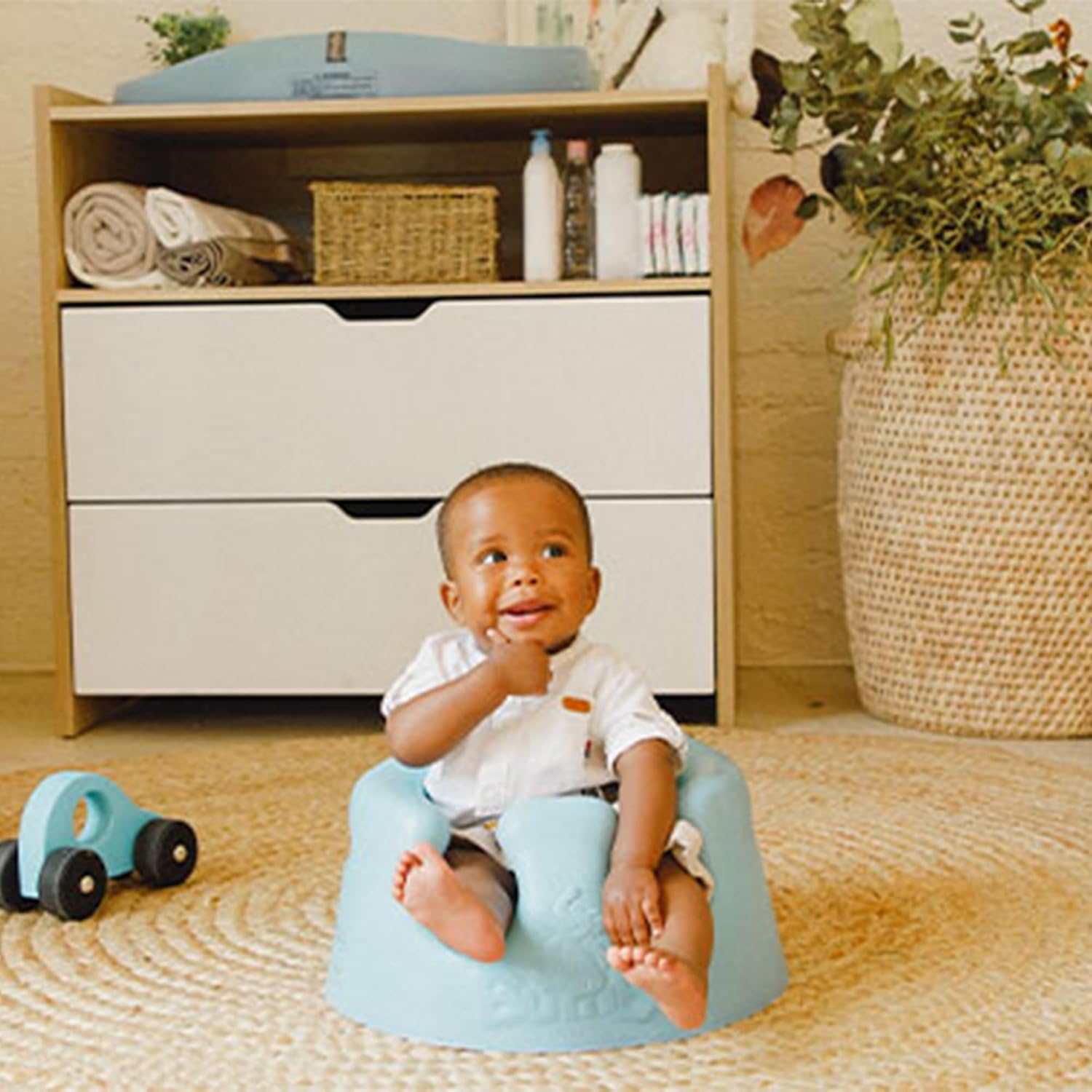 Bumbo Infant Floor Seat Baby Sit Up Chair and Sitting Support for 3 to 12 Months Old with 3 Point Adjustable Safety Strap, 3 Pack, Hemlock Green
