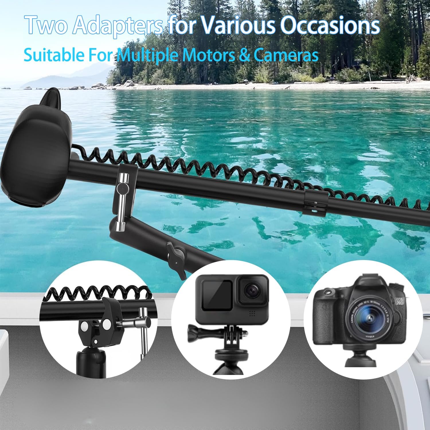 Trolling Motor Stabilizer Mount Support, Tough-Claw Boat Trolling Motor Shaft Reduces Bounce, 360° Adjustable, Fits to 0.6" to 2" Diameter Bar