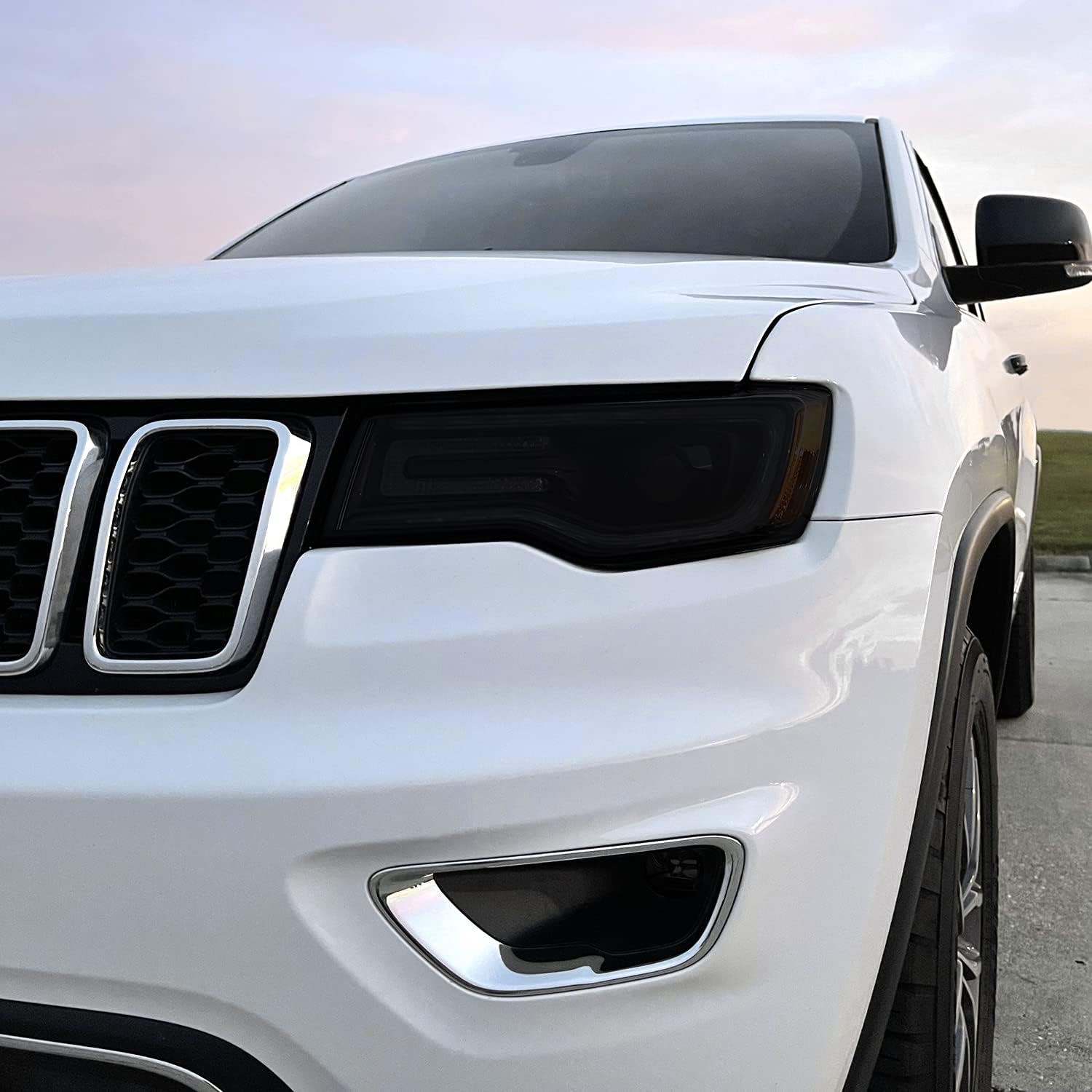 SlickMod PreCut Vinyl Smoke Tint for 2014-2021 Jeep Grand Cherokee Headlight & Foglight (1. Headlight, 20percent Dark Smoke)