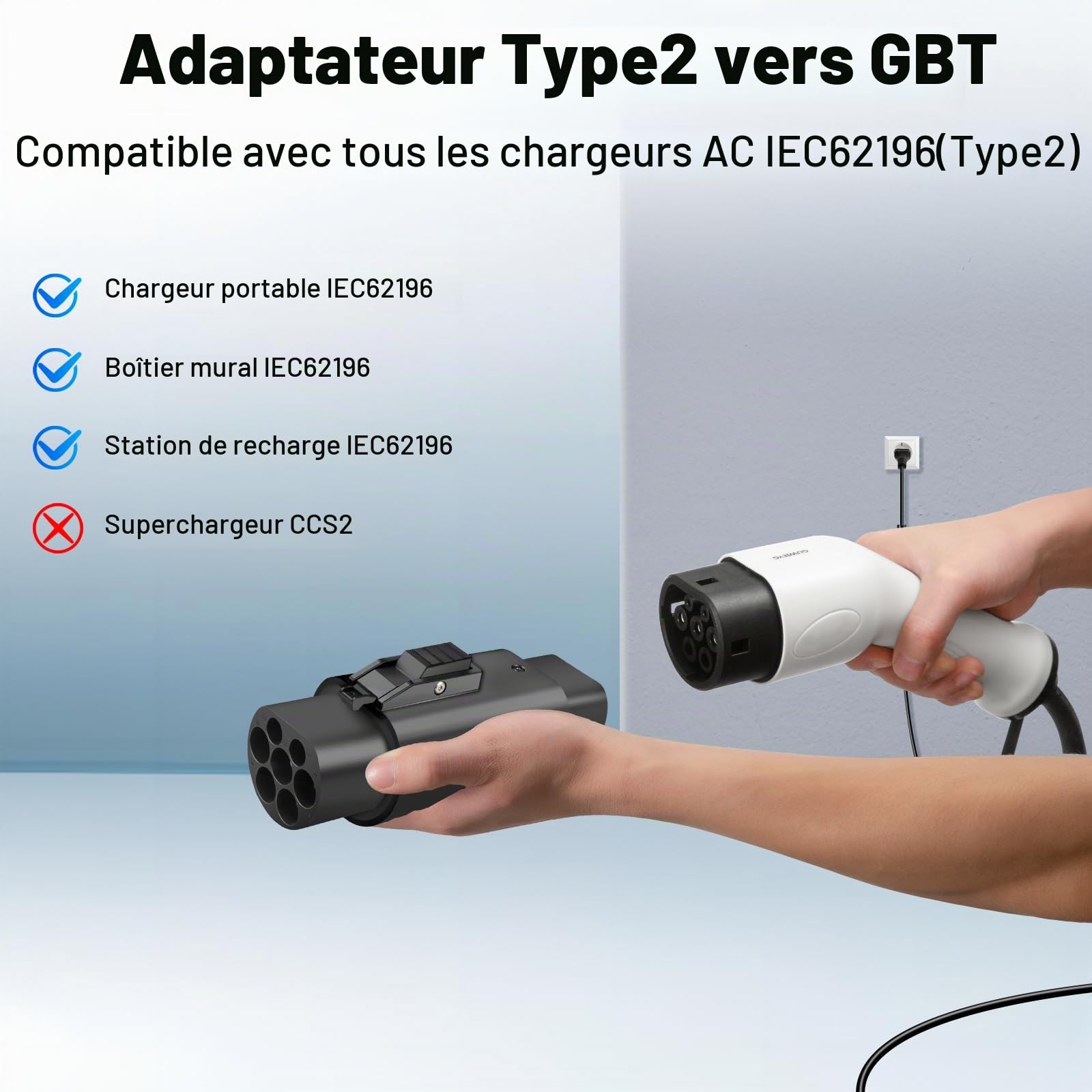 Adaptateur Type 2 vers GBT AC 32A 3 phases Adaptateur de charge pour véhicule électrique IEC62196 vers GB/T Adaptateur de charge EV