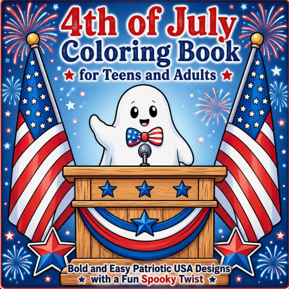 4th of July Coloring Book for Teens and Adults: Bold and Easy Patriotic USA Designs with a Fun Spooky Twist