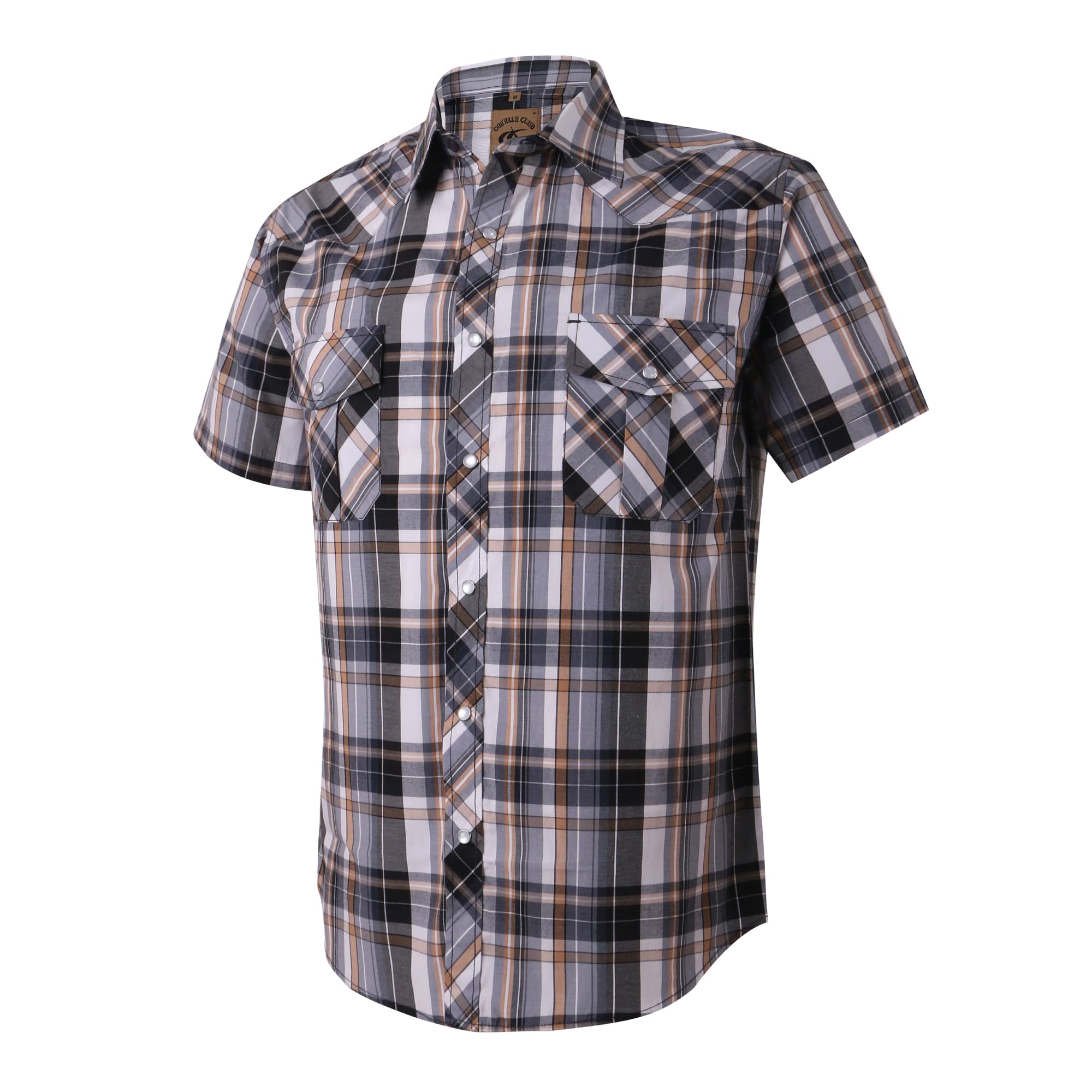 Dctop Herren Western-Kurzarmhemd, Kariertes Cowboyhemd mit Perldruckknöpfen und Brusttaschen, Button-Down-Kragen, pflegeleicht & faltenfrei, Regular Fit Sommer Freizeithemd