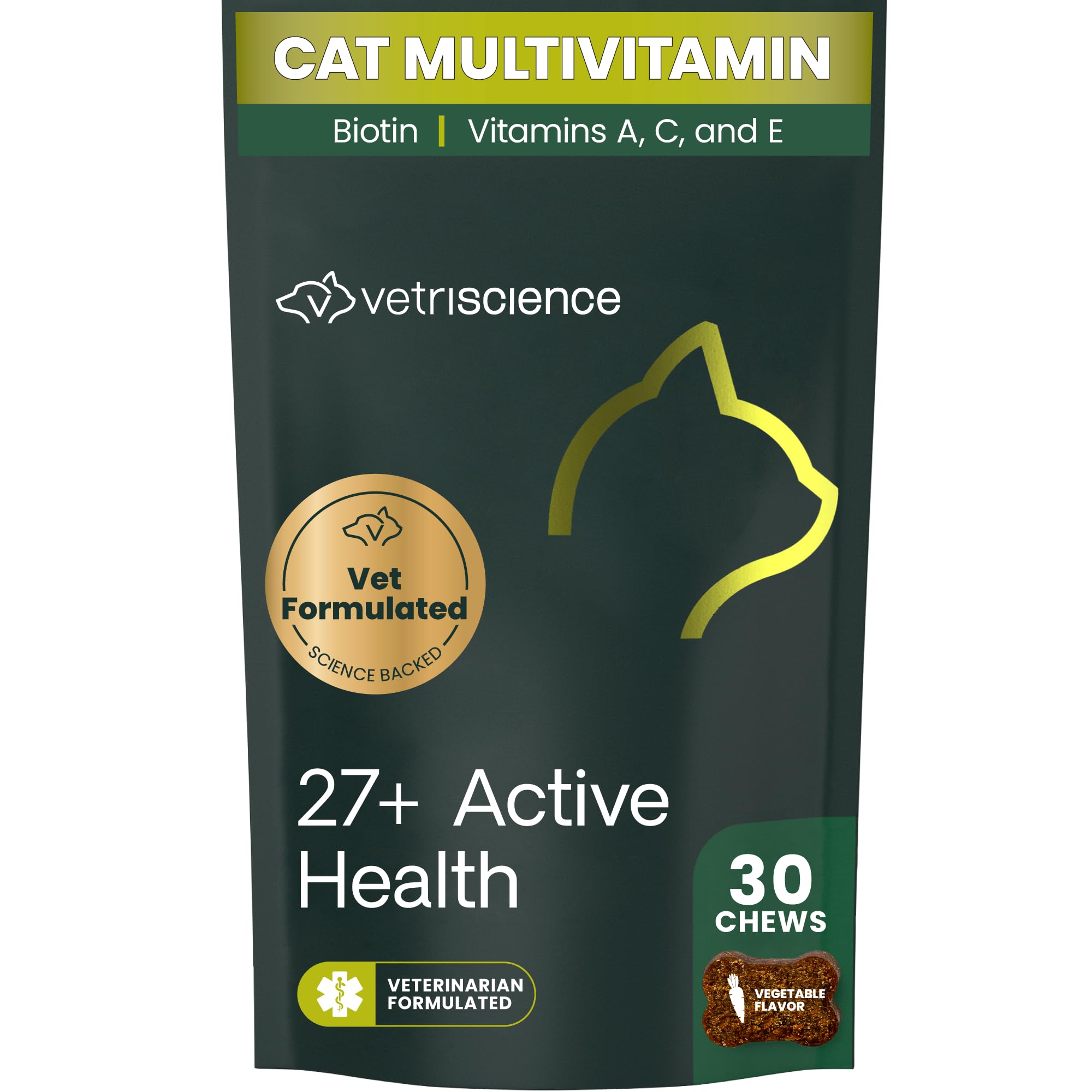 27+ Active Health Chews, Nu Cat Daily Multivitamin for Cats and Kittens, Balanced Vitamins, Minerals and Antioxidants, Health and Wellness Support, Fish, 30 Count