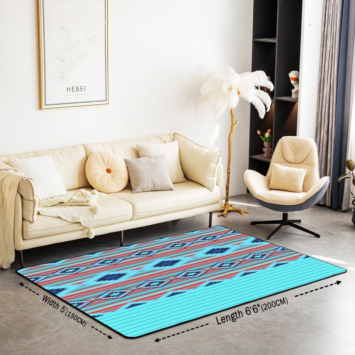 Loussiesd Southwestern dywaniki do salonu geometryczny dywanik dla dzieci chłopców dziewcząt wystrój pokoju plemienny dekoracyjny zestaw dywanów 100 * 150 cm rdzenni Amerykanie design niebieska mata