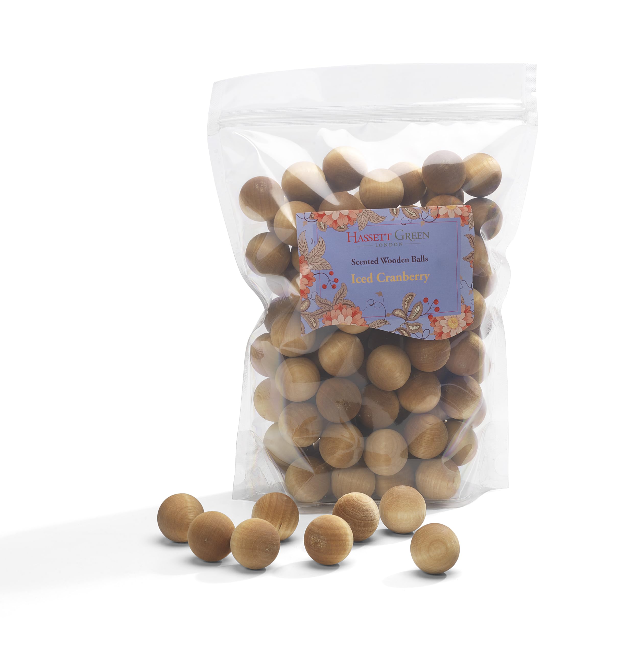 Hassett Green London - Iced Cranberry - Scented Wooden Balls Pack of 100 - Alternative to Pot Pourri, Diffusers, Sachets and Drawer Liners