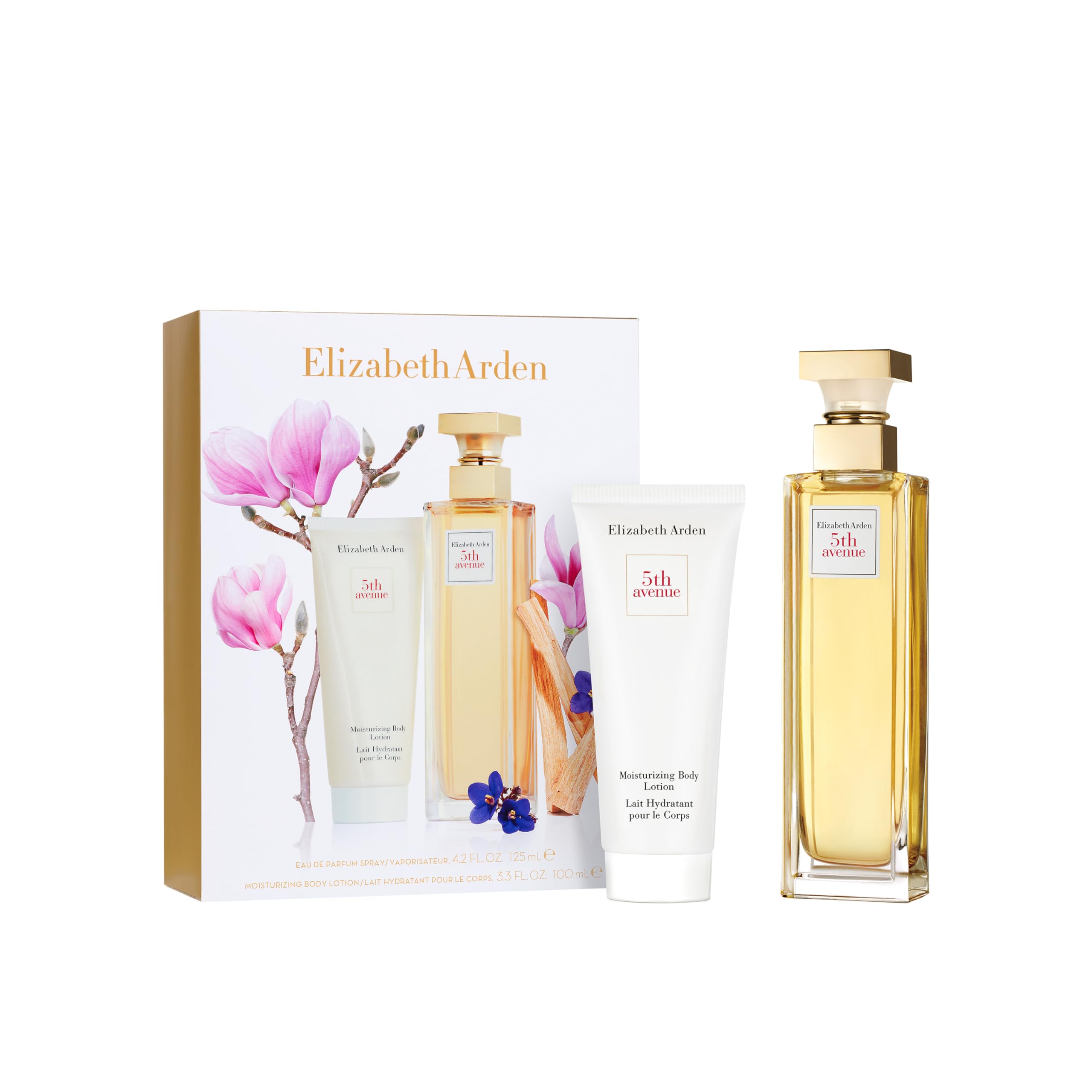 Elizabeth Arden - Coffret 5th Avenue 2 Pièces, Eau de Parfum et Lait Hydratant Soin Corps, Parfum Femme Floral Longue Tenue, Senteur Magnolia et Bergamote pour une Peau Sublimée