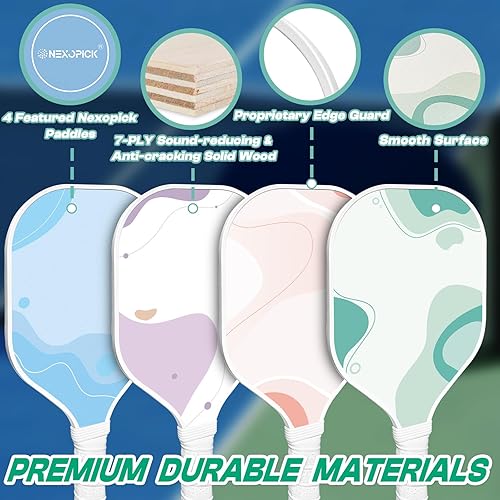 Miniatura 2 de Juego de 4 palas de pickleball, bonito juego de pelotas de pickleball, raquetas de pickleball de primera calidad, palas de pepinillo rosa con agarre