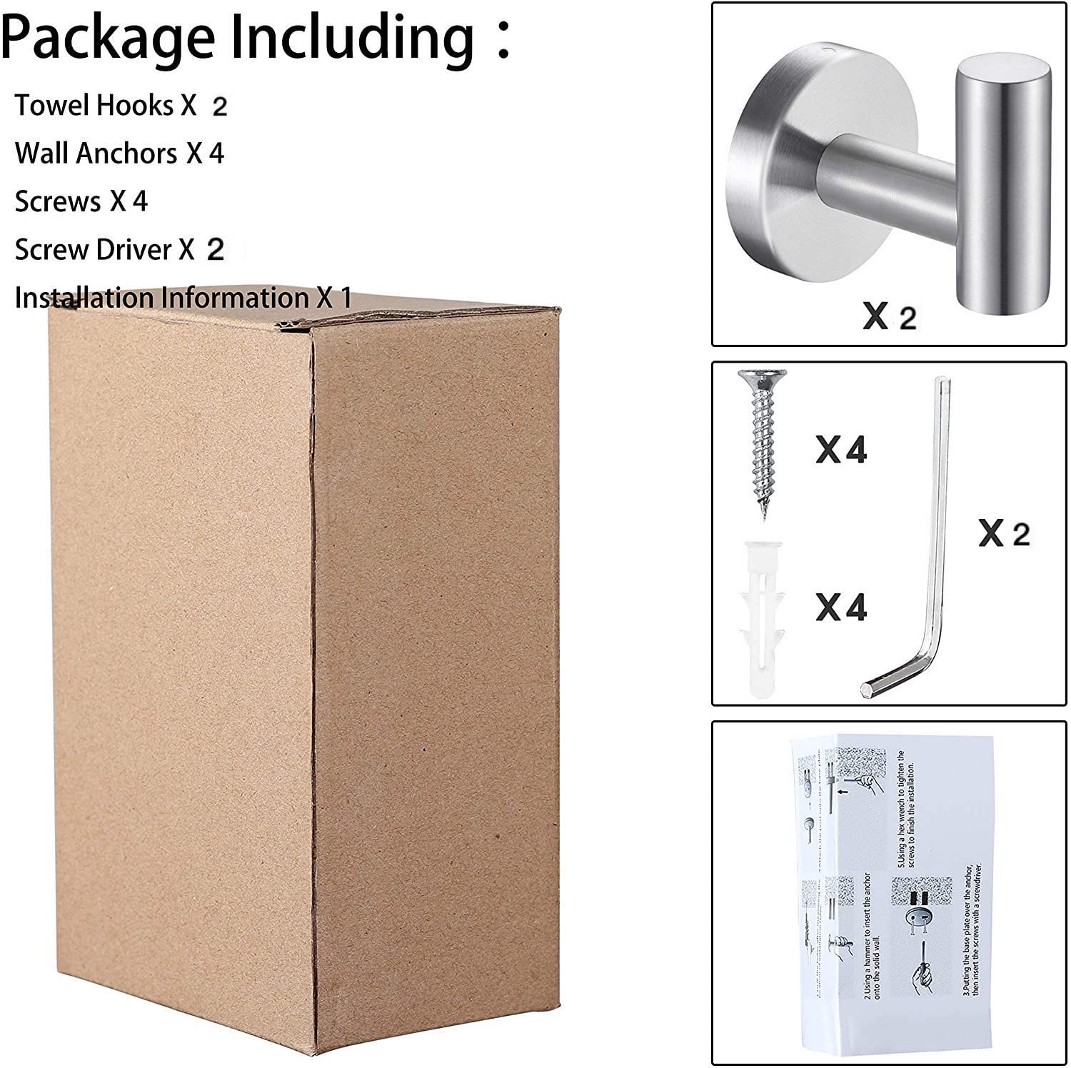 YUET 2 Piezas de Toalla Gancho Colgador Toalleros de Gancho para Baño de Pared de SUS 304 Acero Inoxidable Percha Perchero para Colgar para Sombrero Ropa Abrigo Albornoz Cocina (Plata cepillada)