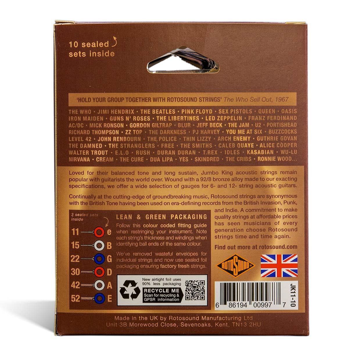 Rotosound Jumbo King Akustikgitarrensaiten 11-52 10er Pack JK11-10