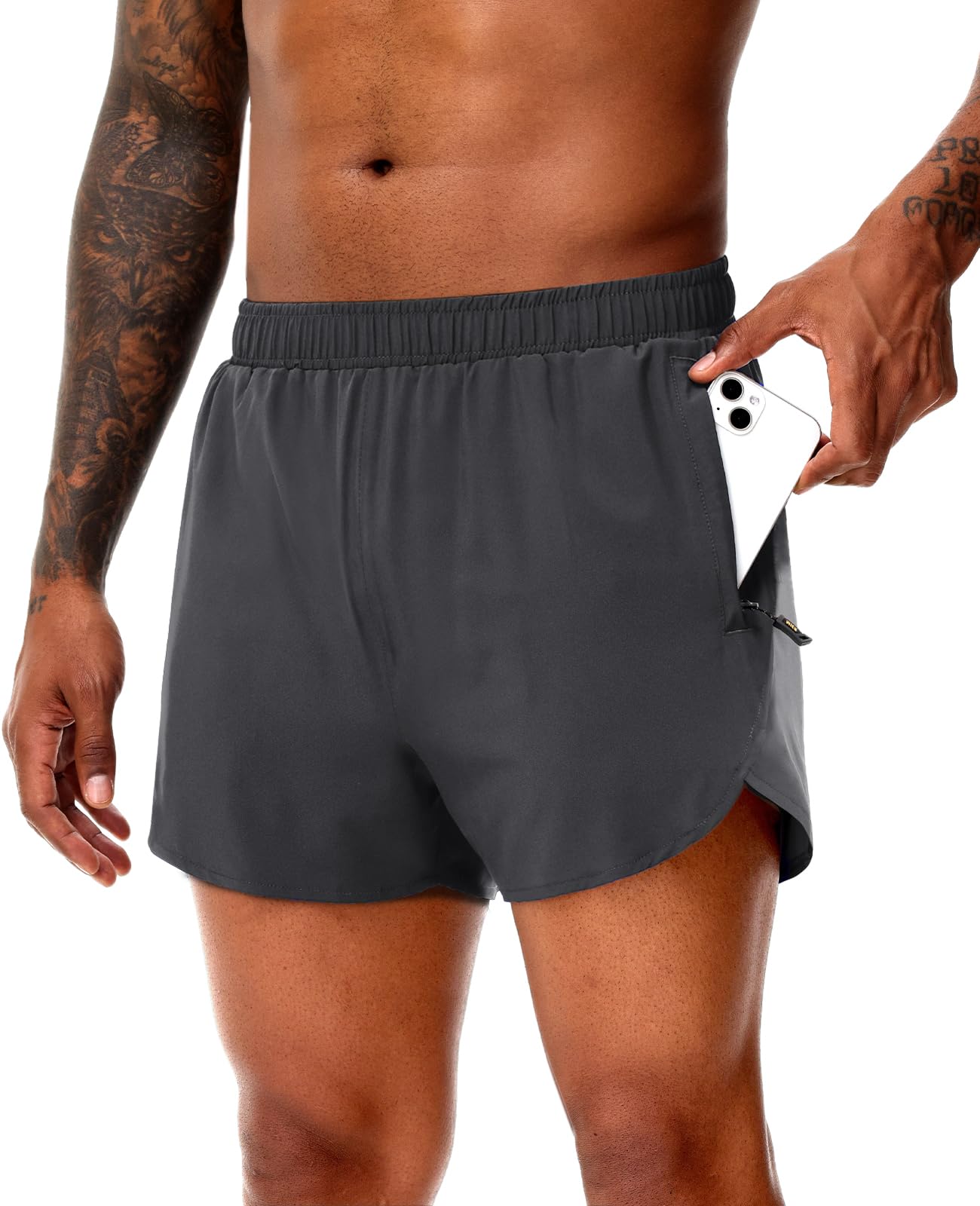 MIER Men's 3 Inch Inseam Running Shorts with Brief Liner Dry Fit Gym Athletic Workout Exercise Shorts with Zipper Pocket
