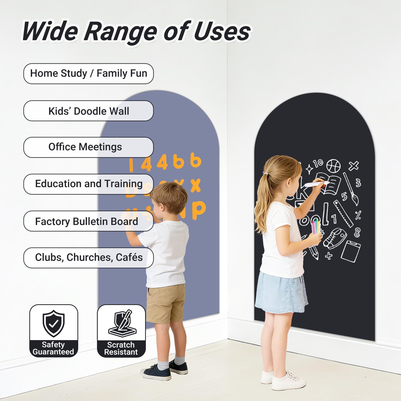 Pizarra Magnética Adhesiva de Pared Diseño Arco 80 x 40 cm – Pizarra Negra Borrable en Seco con Superficie Magnética, Incluye Tizas, Imanes y Paño – Hogar, Escuela y Oficina (Negro)