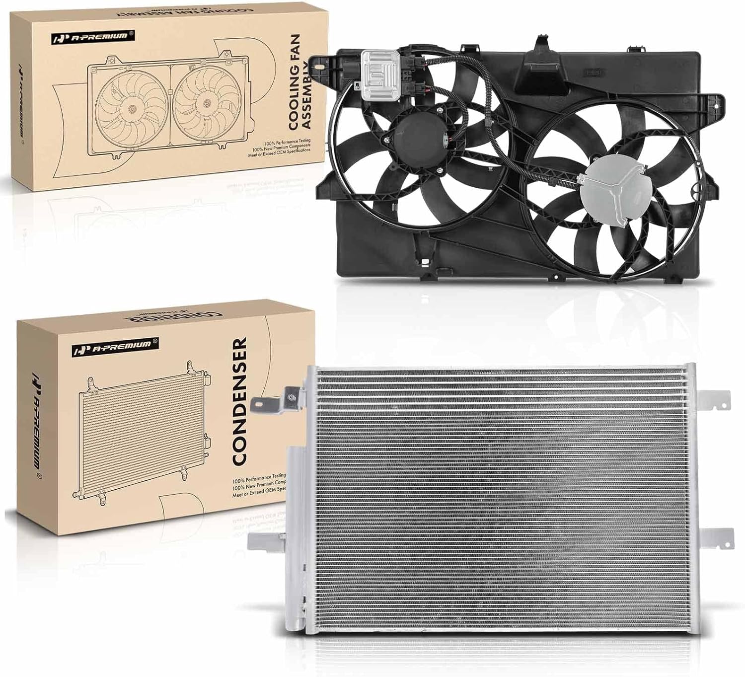 A-Premium A/C Condenser & Cooling Fan Assembly Compatible with Ford Edge 2011-2014 & Lincoln MKX 2012, 3.5L 3.7L, 2-PC Set