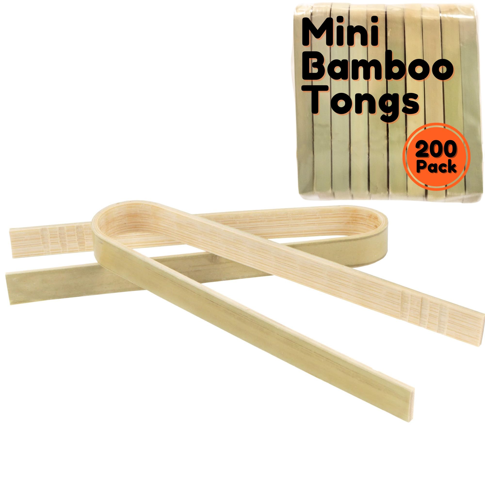BambooMN Marka - 3,9" Mini Bambusowe Jednorazowe szczypce - Szczypce do tostów - 200 szt