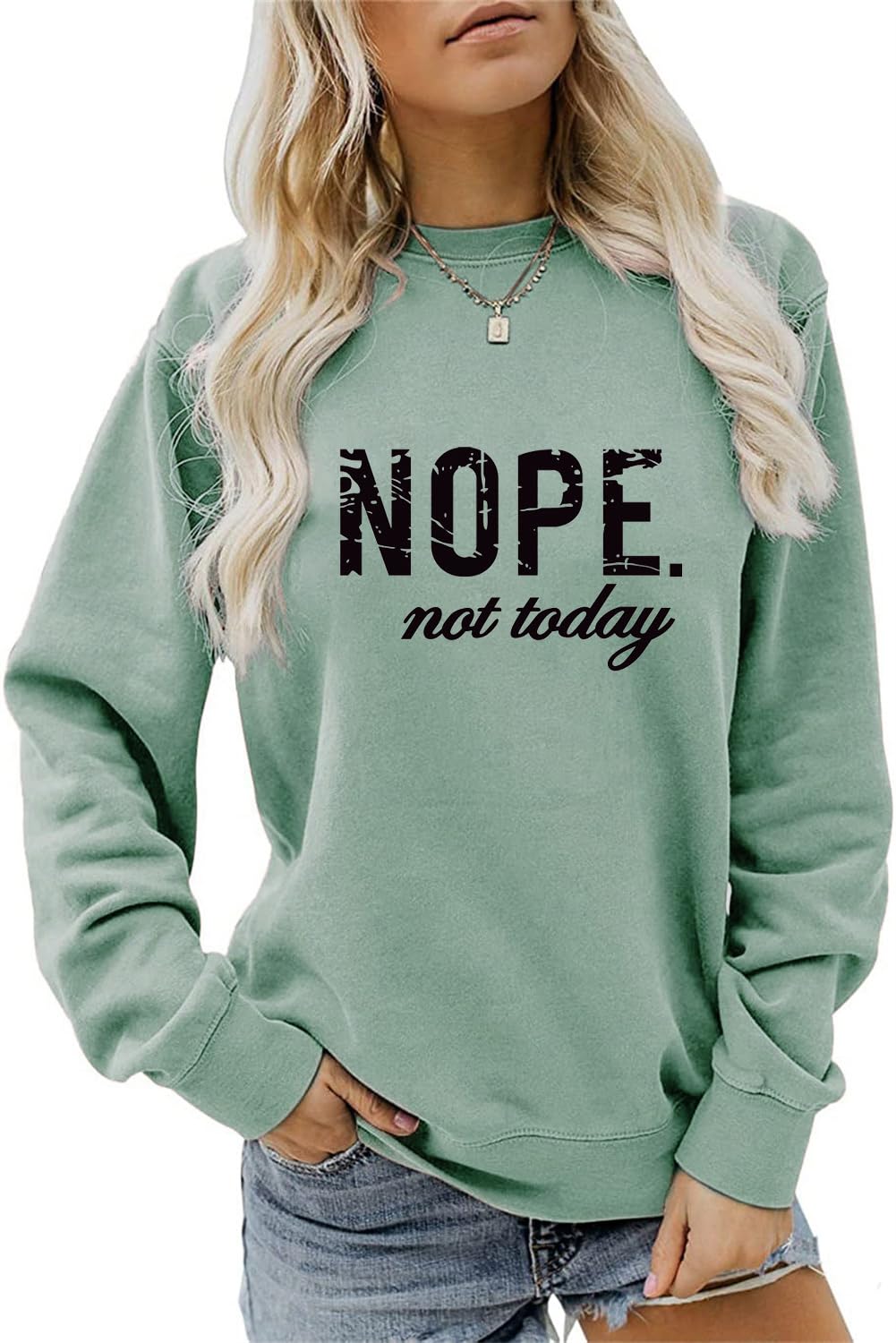 ESIKAH Nope Not Today Sweatshirt Vintage Letter Printed Shirts Womens Casual Crewneck Graphic Pullover Tops Not Today Shirt, Green, Medium