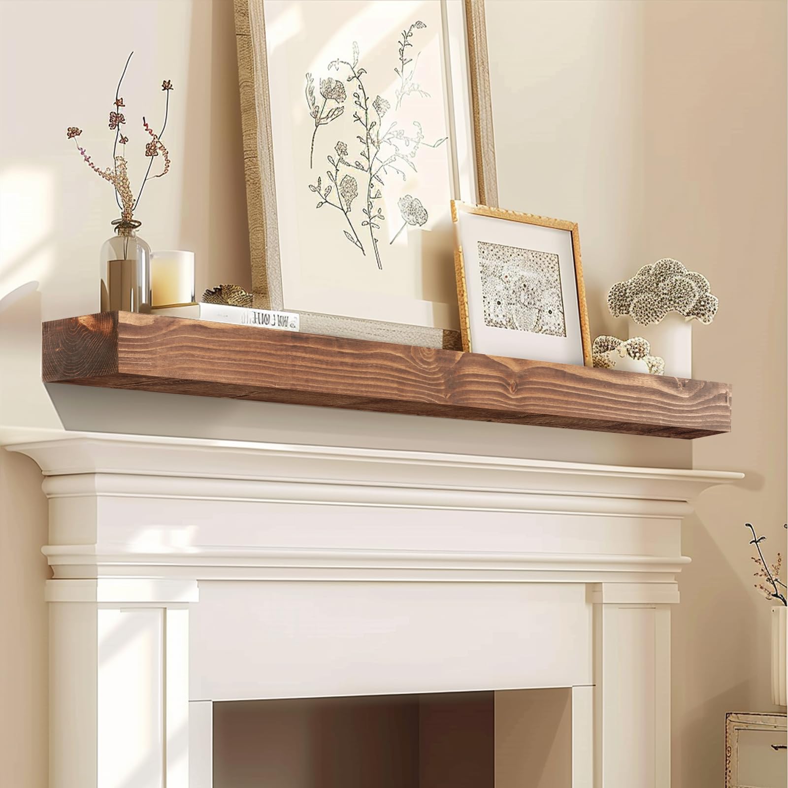 View 1 of ***FACTORY SEALED***YLYHSST Solid Wood Floating Mantel Shelf
