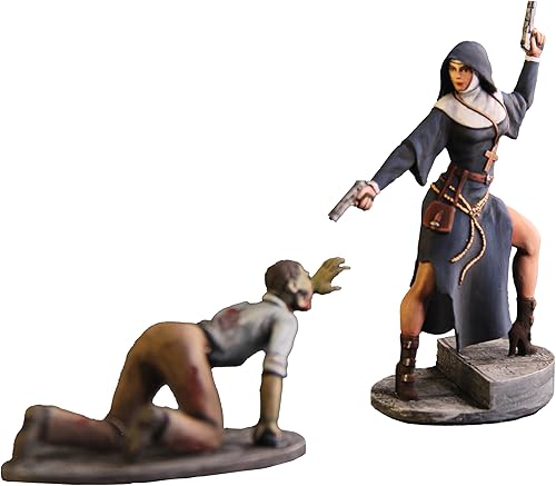 Miniatura 2 de Figura coleccionable  Figura de resina de fantasía para regalo, monja con pistola + figura pintada en miniatura de zombi escala 124 de 3.150 in