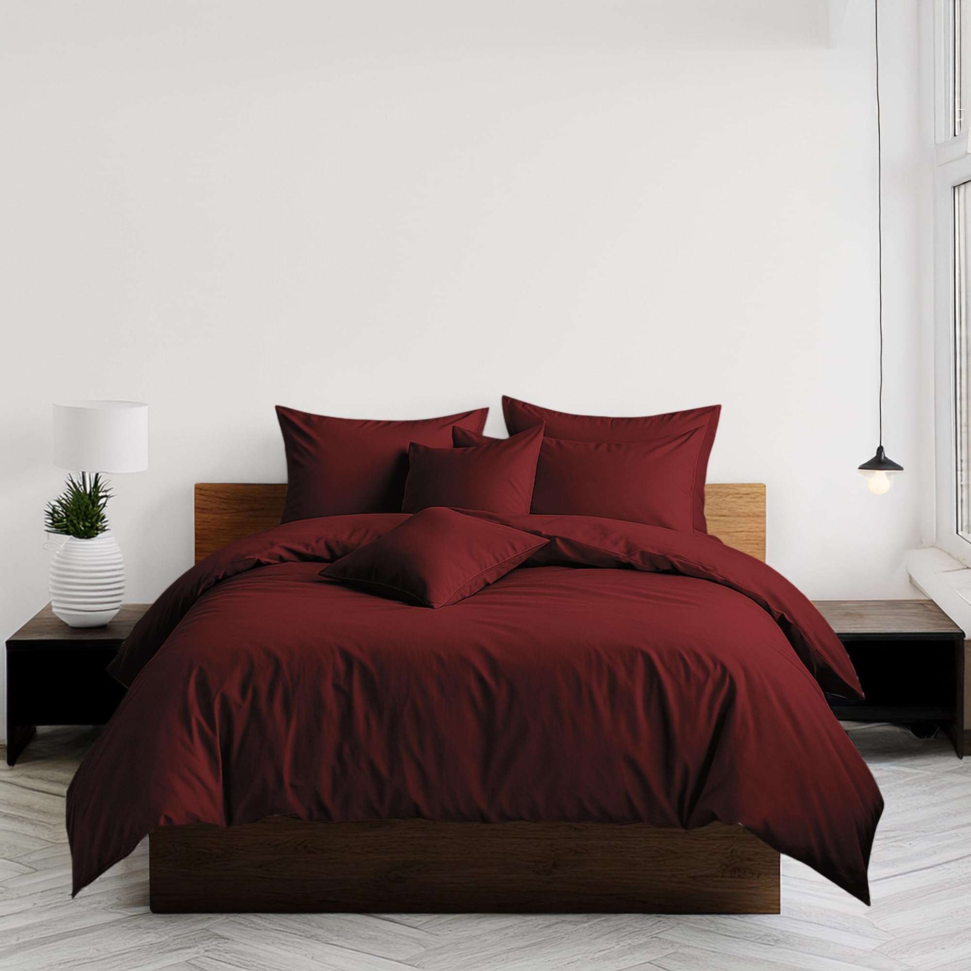 Home Sweet Home Uk Wine Plain Dyed Single Size Duvet Cover Sets Soft Polycotton Duvet Cover Sets Single Size With Button Closure Non-Iron Easy Care Bedding With Matching Pillowcase