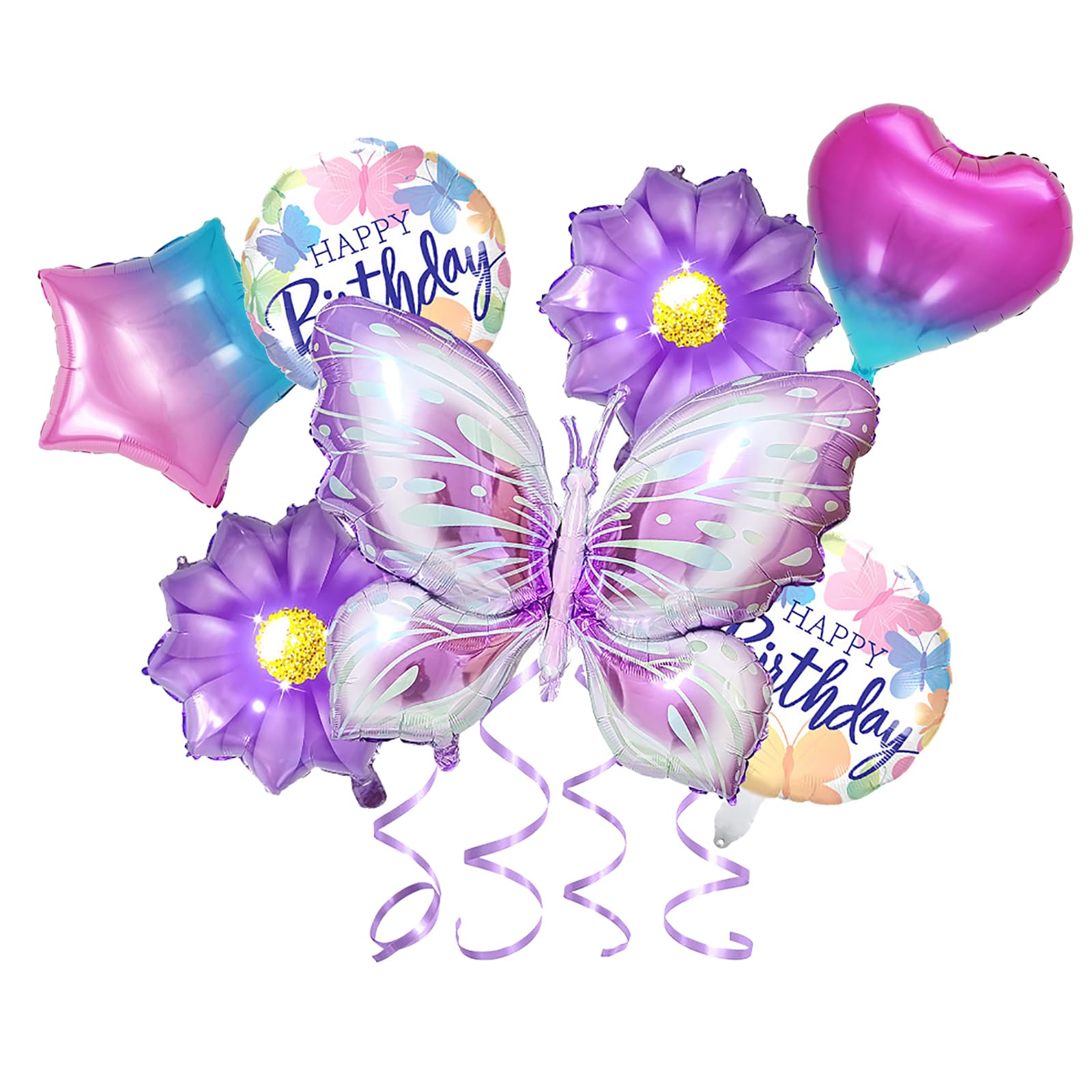 Butterfly Birthday Party Decoration Butterfly Aluminum Foil Balloon Girl Party Birthday Decoration with Straw Ribbon