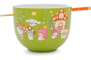Sanrio Hello Kitty and Friends Mushroom Crew Ceramic Ramen Bowl Set with Chopsticks