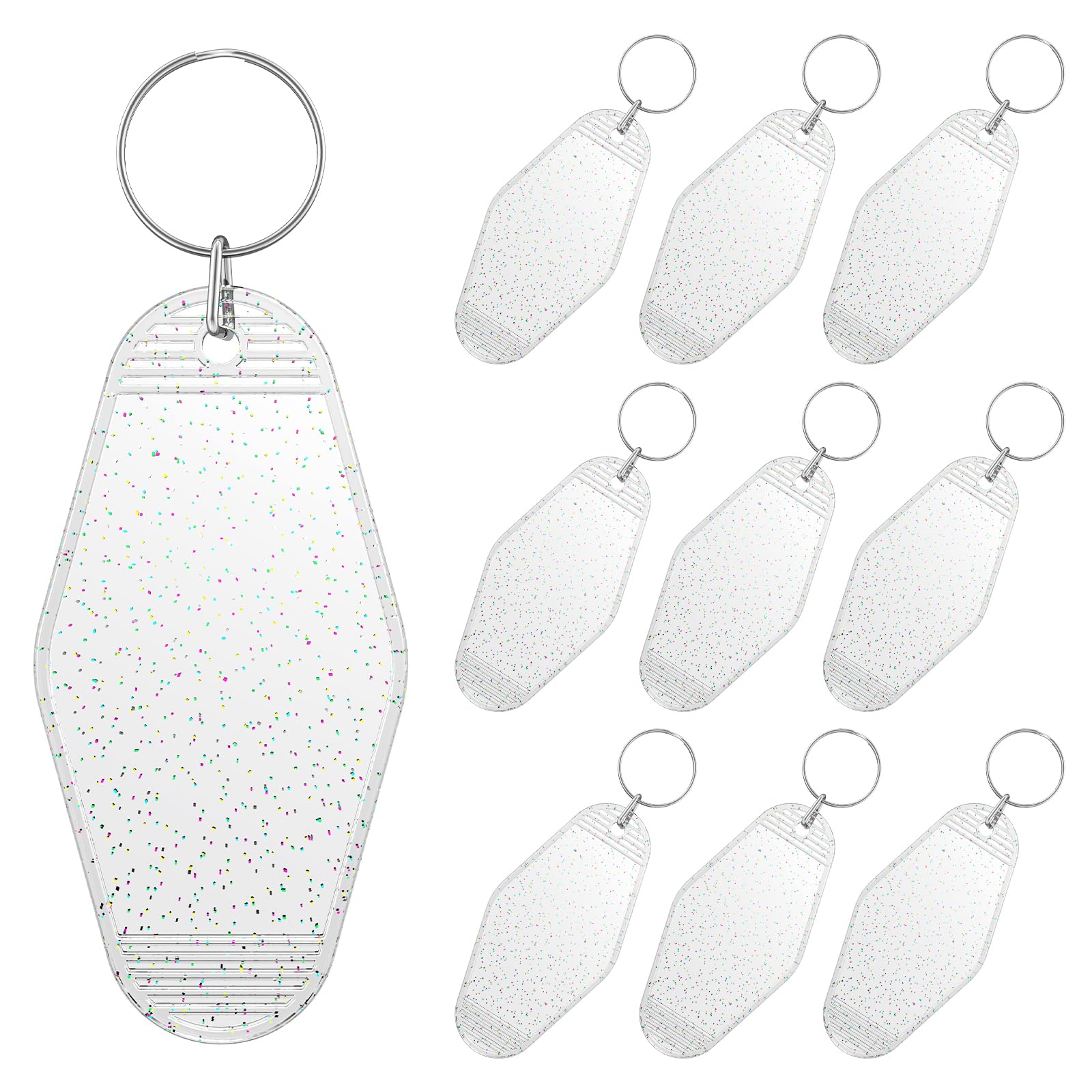 Uniclife 10 Pcs Modern Glitter Rhombus Keychain Tags, Clear Transparent Plastic Motel Keychains with Glitter & Key Rings, Customizable Luggage Tags &