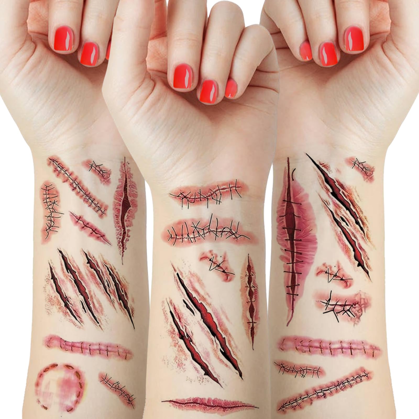 10 Sheets Halloween Fake Scar Waterproof Temporary Tattoo Cosplay Stickers
