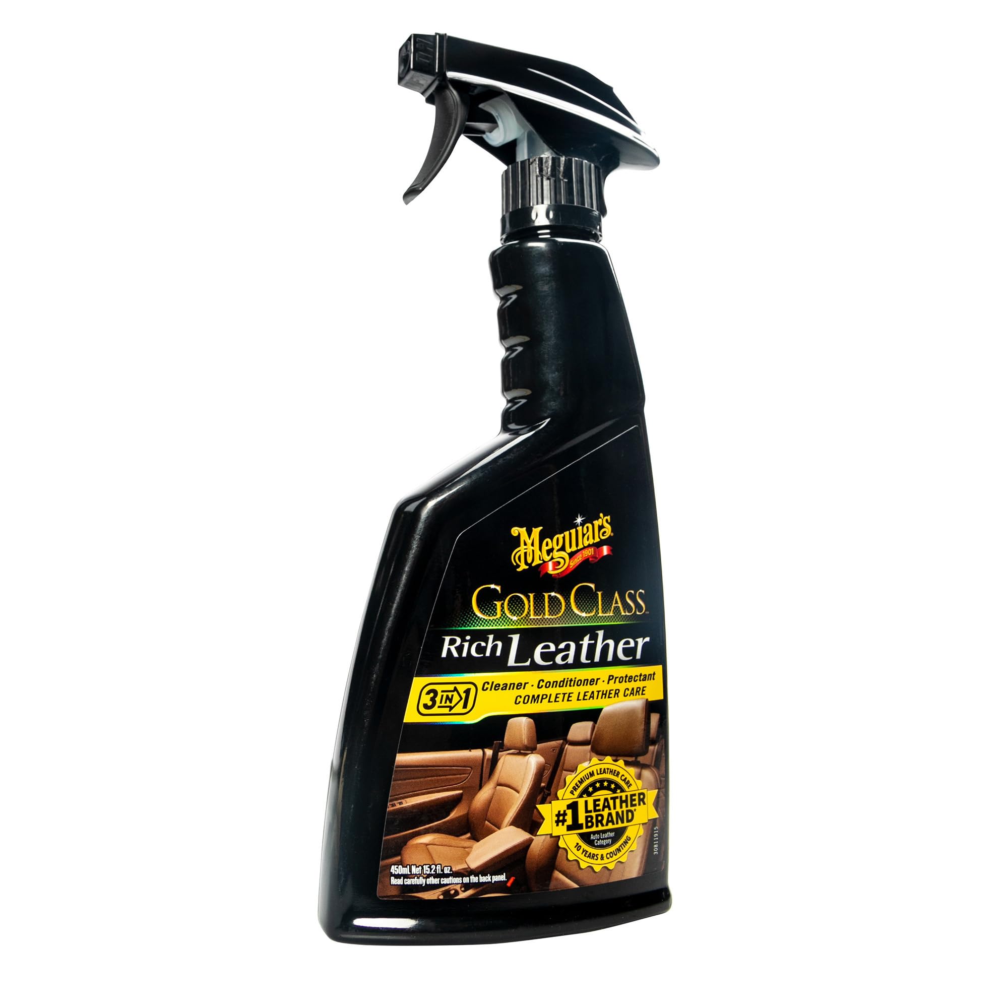 Meguiar's Gold Class Rich Leather Cleaner and Conditioner 3-in-1 Spray, Non-Greasy Car Leather Cleaner and Conditioner Treatment with Advanced UV Protection, 15.2 Oz Spray Bottle