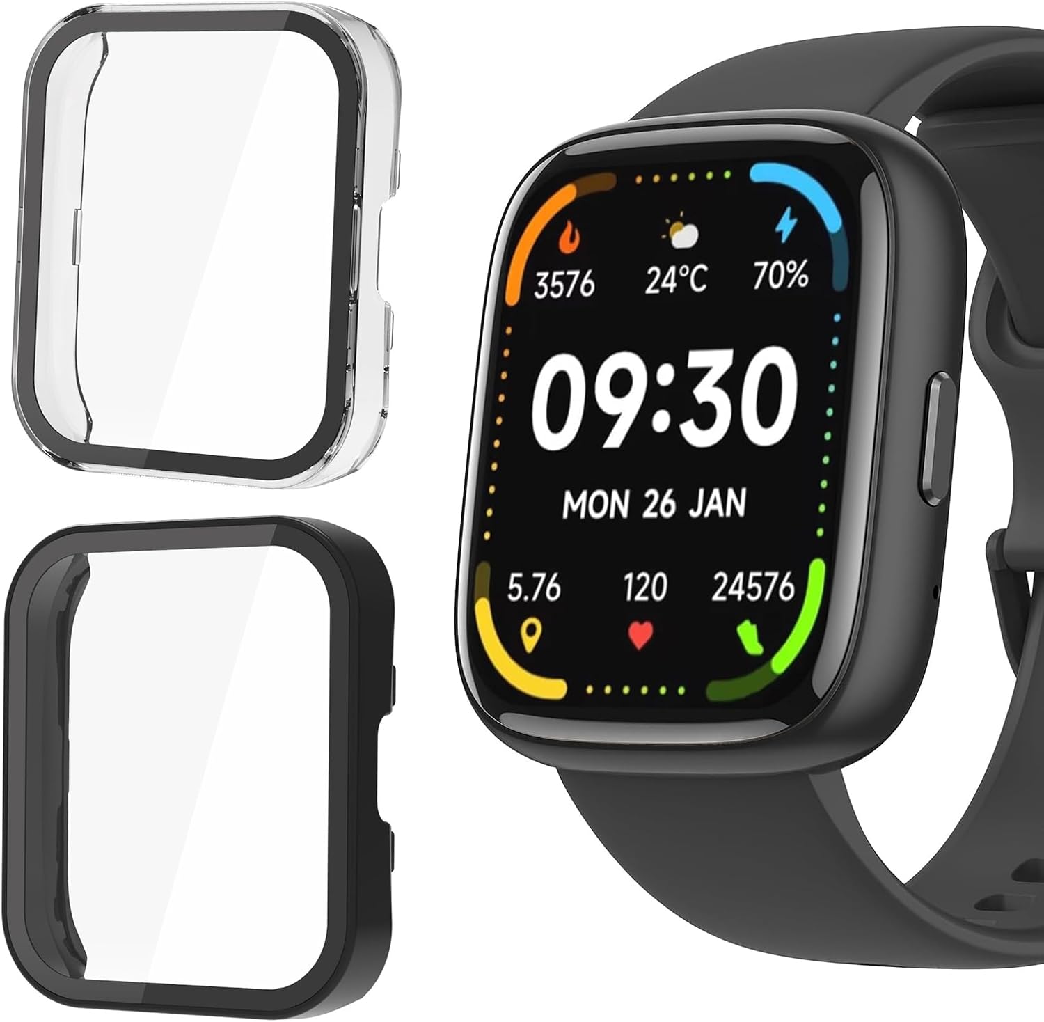 Lamshaw IDW26 Smart Watch Case, Hard PC Case with Screen Protector Compatible for Faweio, KEEPONFIT, FUYOTI, Hikwel, Bambooinn IDW26 Smart Watch (2 Pack-Black+Black)