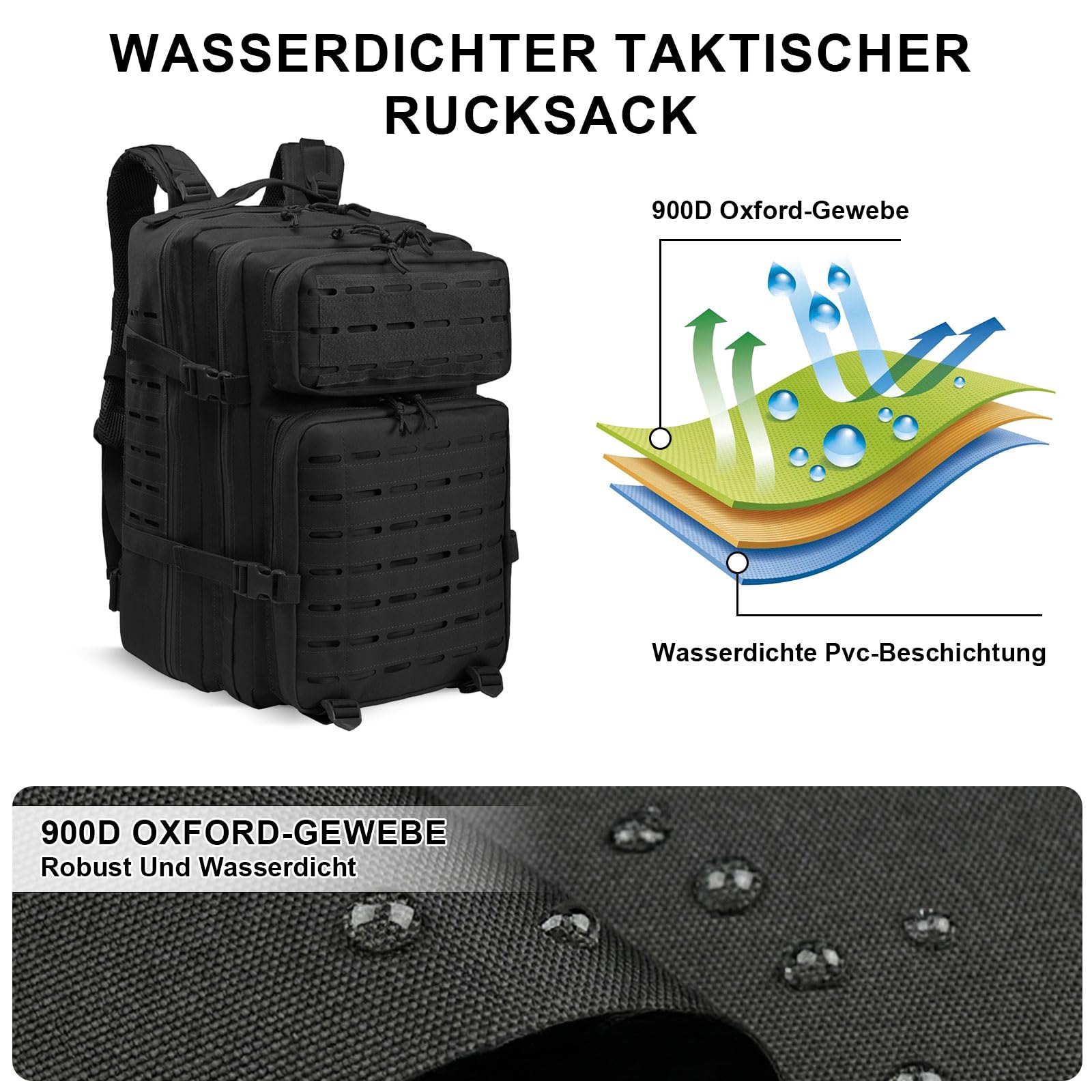 SHANNA Trekkingrucksack, Wanderrucksäcke Militärrucksack 45L Armee Rucksack MOLLE Assault Pack Taktischer Kampfrucksack für Outdoor Wandern Camping Trekking Angeln Jagd
