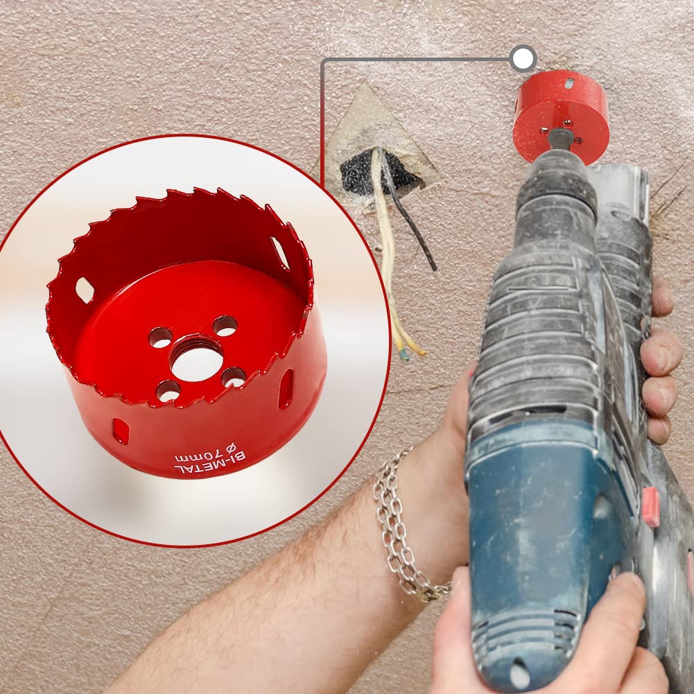 JOHOUSE 2-3/4'' & 3'' Hole Saw, Bi-Metal HSS Hole Cutter with Drill Bit for Cutting Wood, Plastic, Drywall, and Thin Metal, Red