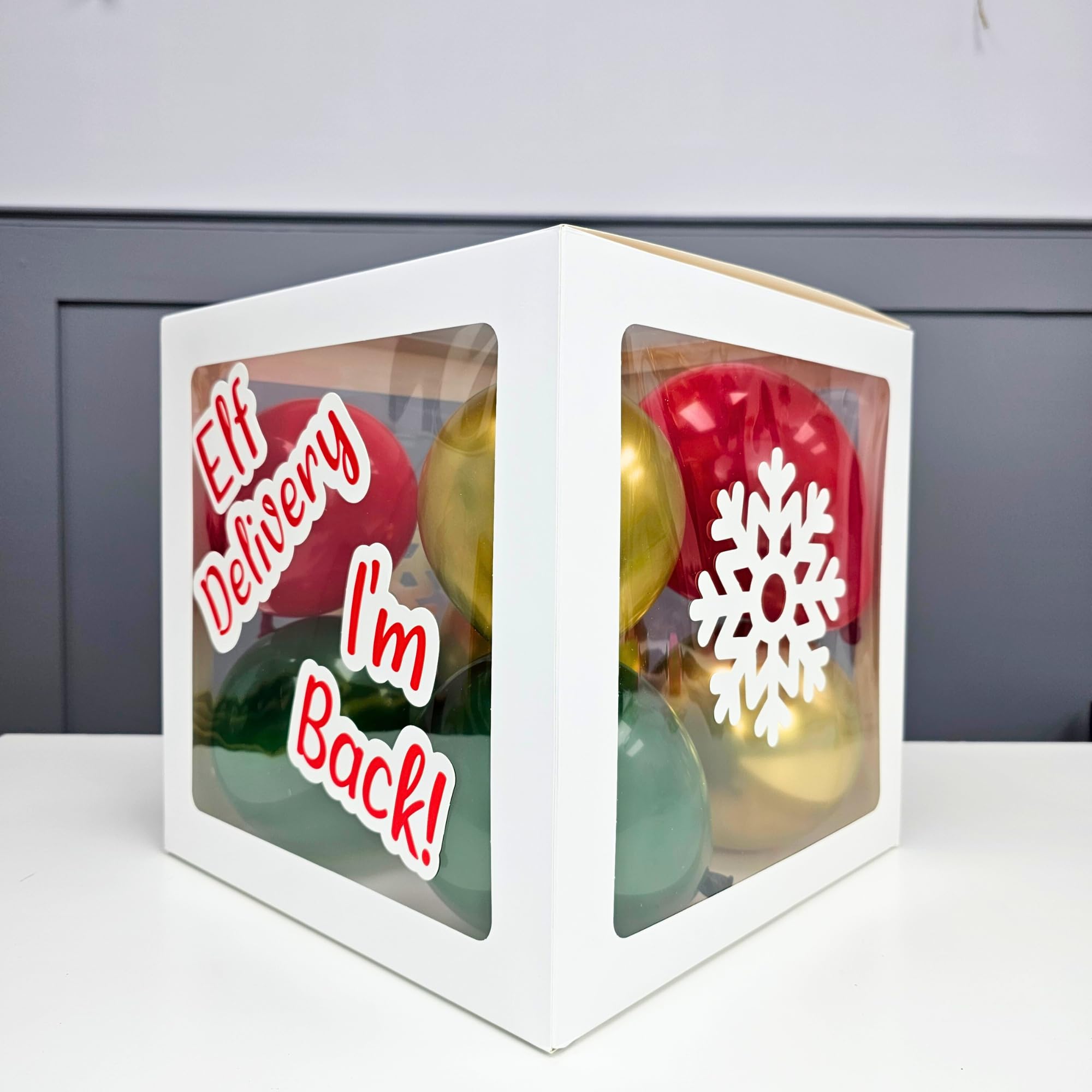 2025 Christmas Elf Arrival Balloon Box Kit with Red, Gold & Green Balloons + Cards To Decorate the Box - Elf is Back - Elf Arrival Decorations - Image 4