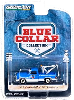 1983 Chevy C20 Scottsdale Tow Truck with Drop-in Tow Hook Blue Blue Collar Collection Series 9 1/64 Diecast Model Car by Greenlight 35200 D