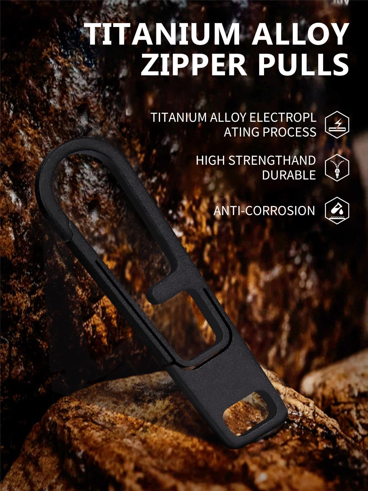 Tikidesign Heavy Duty Titanium Zipper Pull Replacement Set, Durable Black Zipper Handle Fixer for Backpacks, Luggage, Jackets, and Outdoor Gear - Universal Fit for Quick Repair (4Pcs_Black_M)