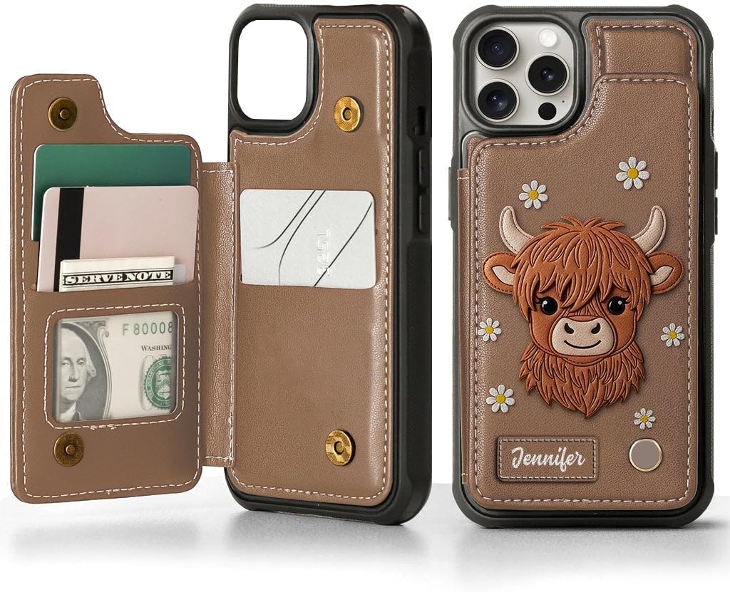 Adorable Highland Cow - Personalized Highland Cow Wallet Phone Case