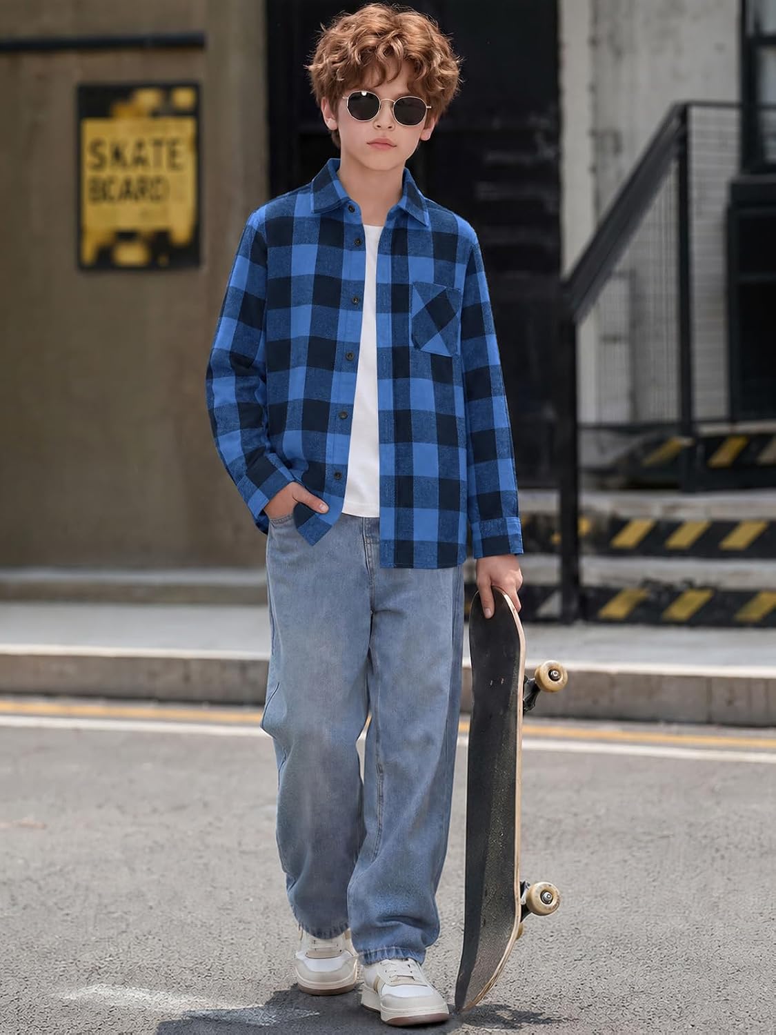 Haloumoning Boys Flannel Plaid Long Sleeve Button Down Shirts