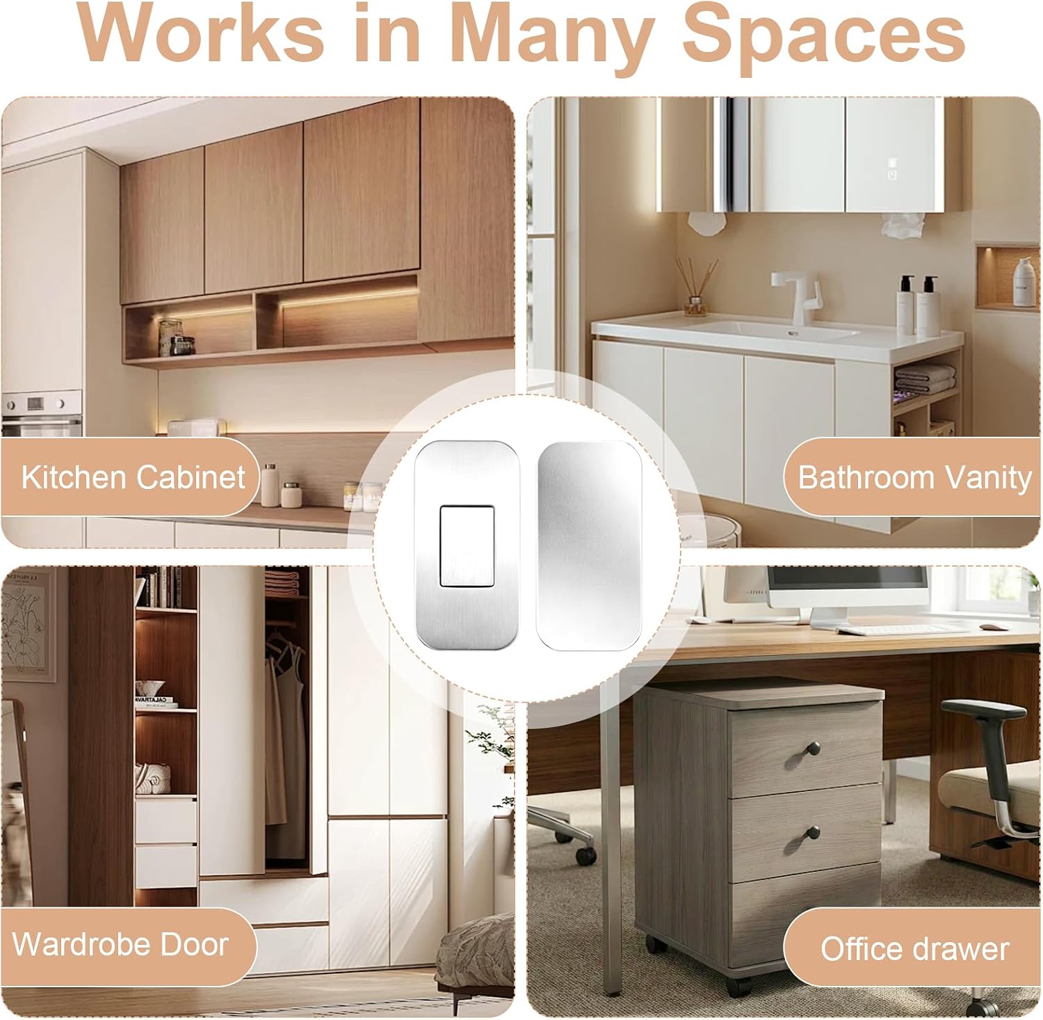 12 Pack Magnetic Cabinet Door Catch, Ultra Thin Adhesive Stainless Steel Drawer Magnets with Double Sided Tape, No Drill Easy Install for Kitchen, Closet & RV Doors Closure(White)