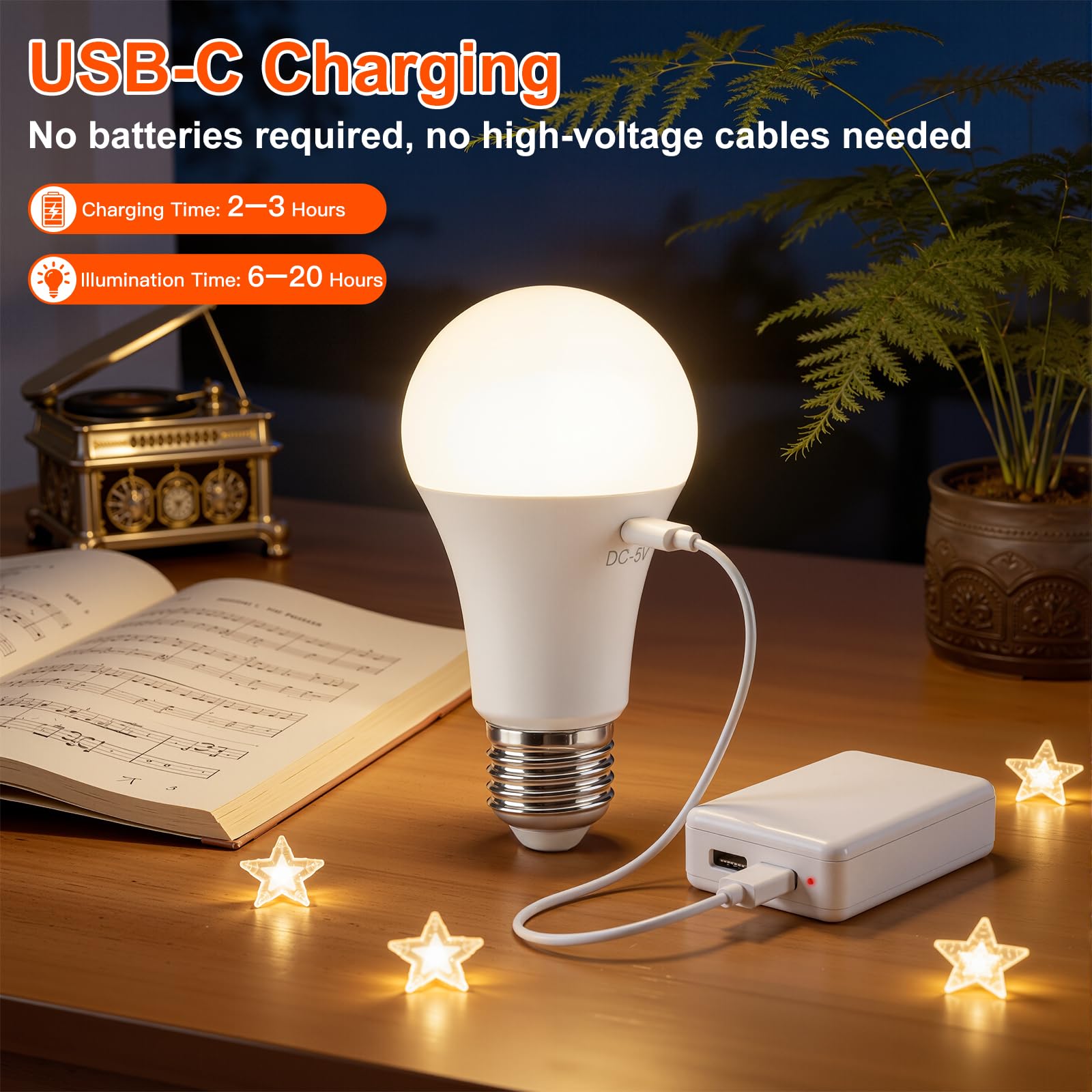Ketom 4 Piezas Bombilla Recargable E27, Bombilla con Mando Usb, 7 W Bombillas Inalámbricas Recargables, 3 Temperaturas de Color & Regulable, Temporizador, para Acampadas Iluminación de Emergencia