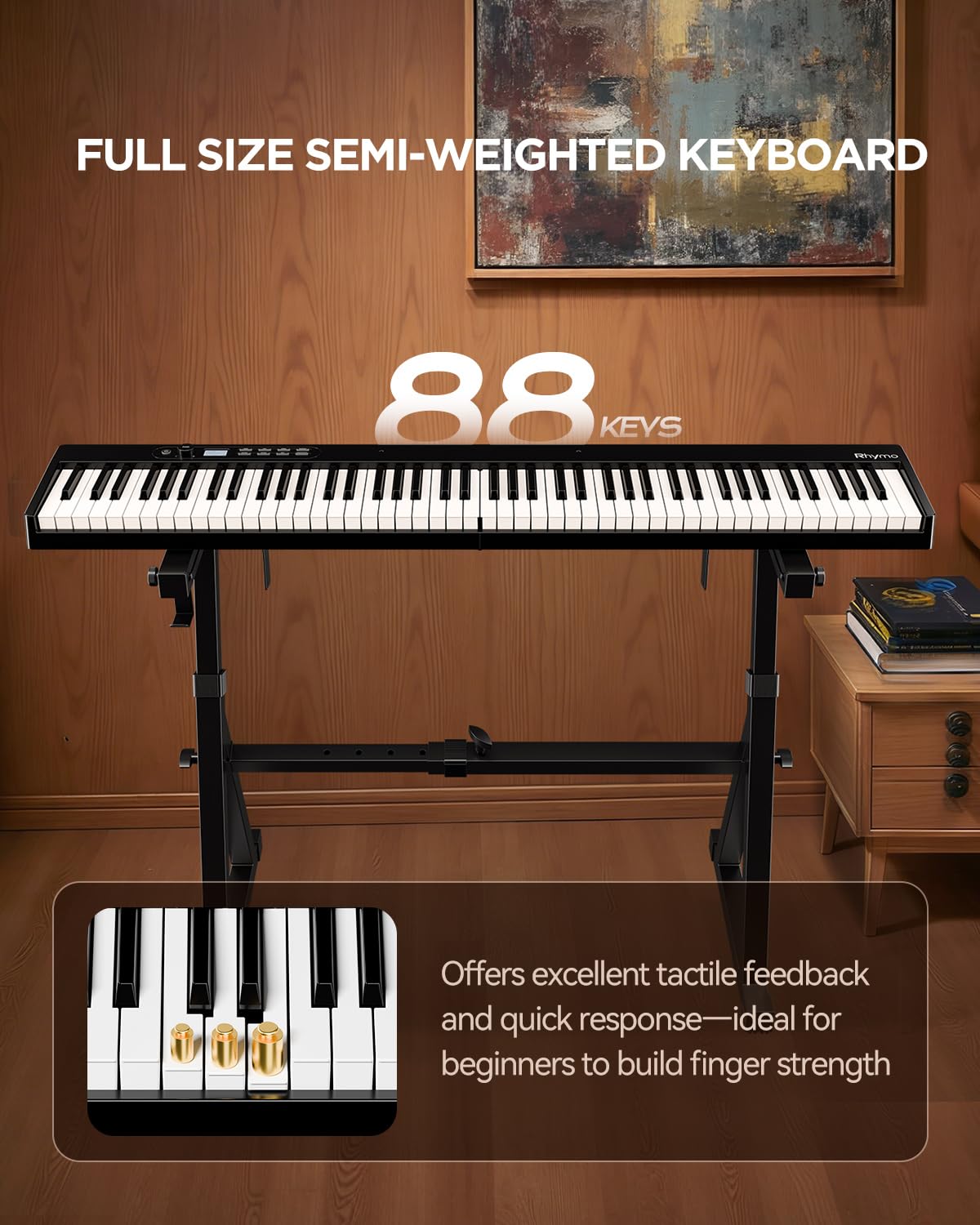 Rhymo Faltbares E-Piano 88 Vollgröße Halbgewichtet, Bluetooth MIDI | Integriertes Metronom, Split & Dual-Tone für Anfänger & Erwachsene mit Tragetasche