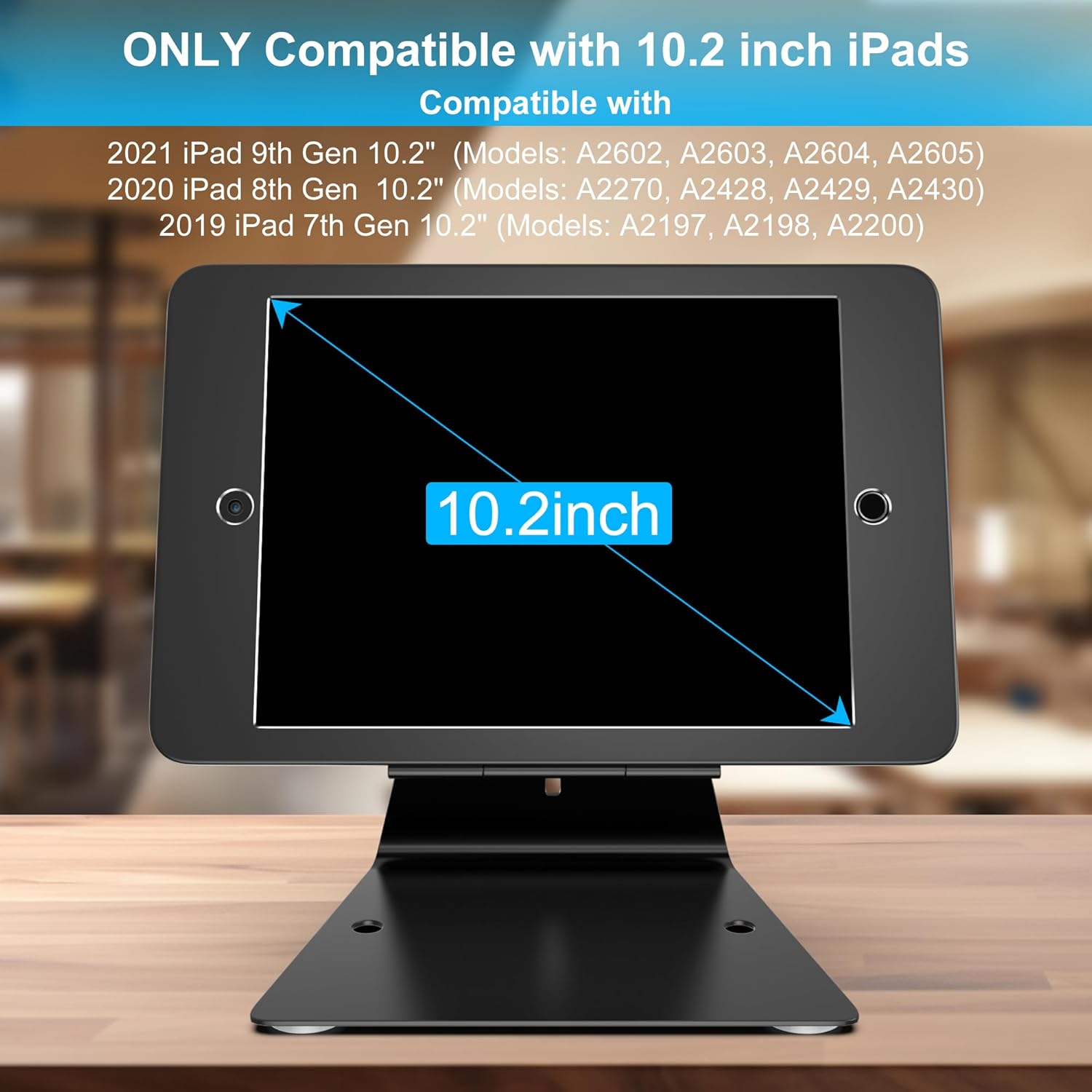 iPad Kiosk Stand 10.2-inch (9th/8th/7th Gen) – Aluminum Lightweight Anti-Theft Locking Countertop Stand with Keyed Enclosure, 360° Swivel & Flip for Customer Display, POS Holder, Commercial-Grade
