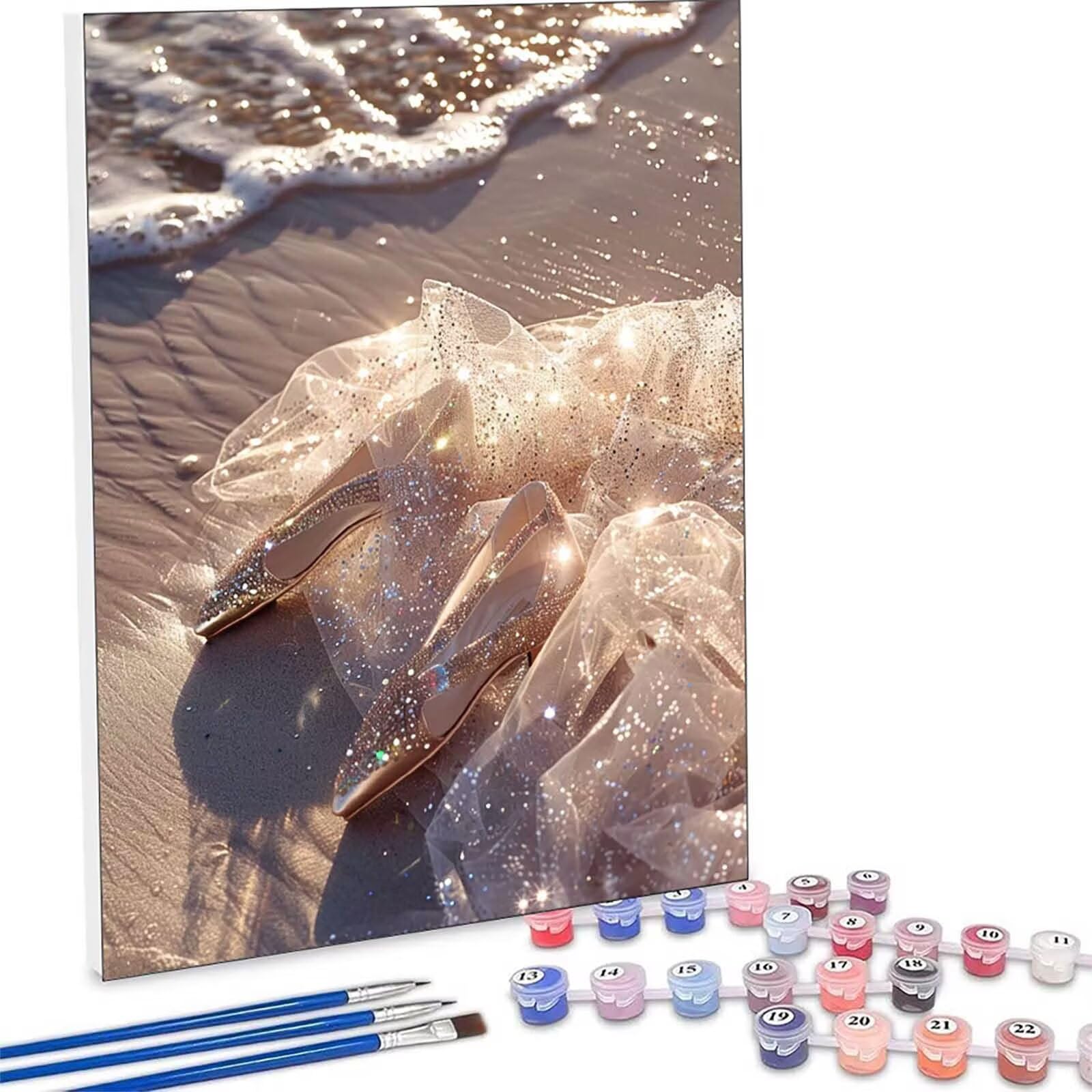 Wysoki obcas Malowanie według numerów Ocean dla dorosłych, farba numeryczna dla dorosłych początkujący DIY pędzle pigment akrylowy zestaw do rysowania farby, kreatywne hobby dekoracja domu prezent 90