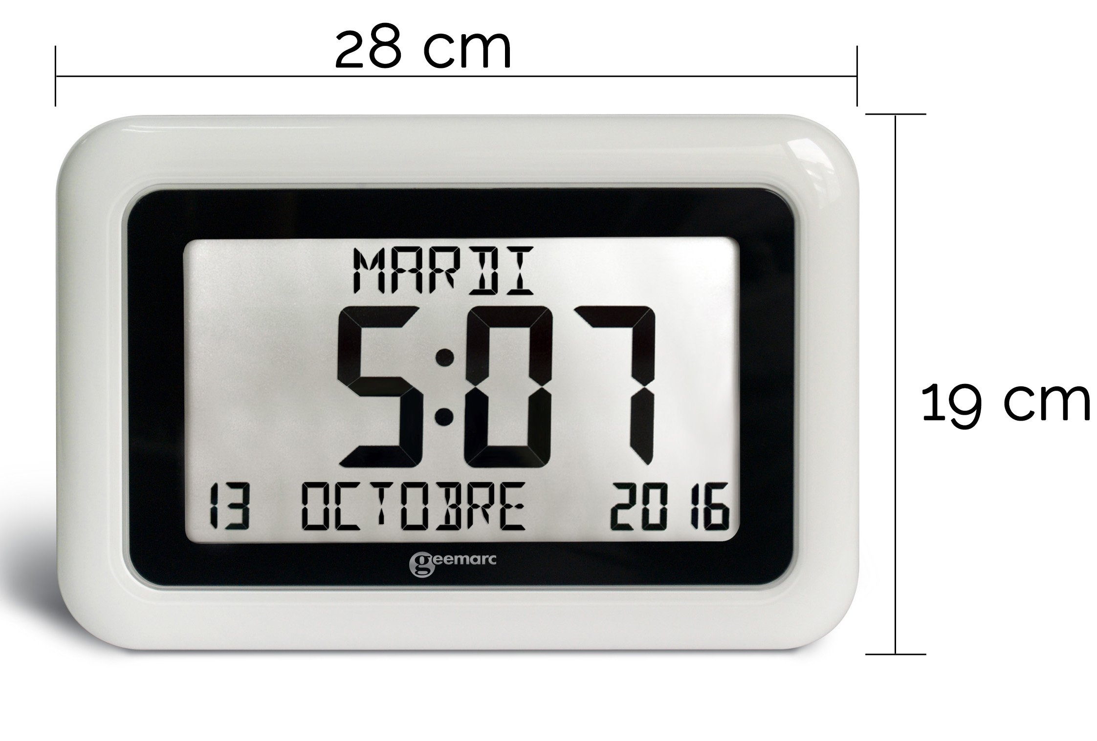 Orologio Calendario - Geemarc Viso10 con Impostazione Automatica dell'Ora e Caratteri Grandi - Per Persone Affette da Alzheimer - Funzionamento a Batteria - Senza Retroilluminazione - Versione IT