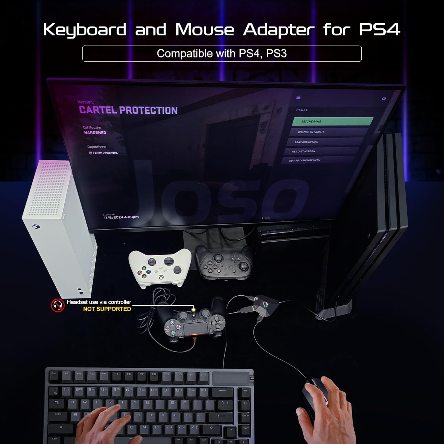 Joso Keyboard and Mouse Adapter for Nintendo Switch - 1st Gen & OLED, Switch Keyboard Adapter for Playing FPS, RTS, Apex, Plug and Play Mice Converter Compatible with Xbox One/PS4, Custom Key Mapping